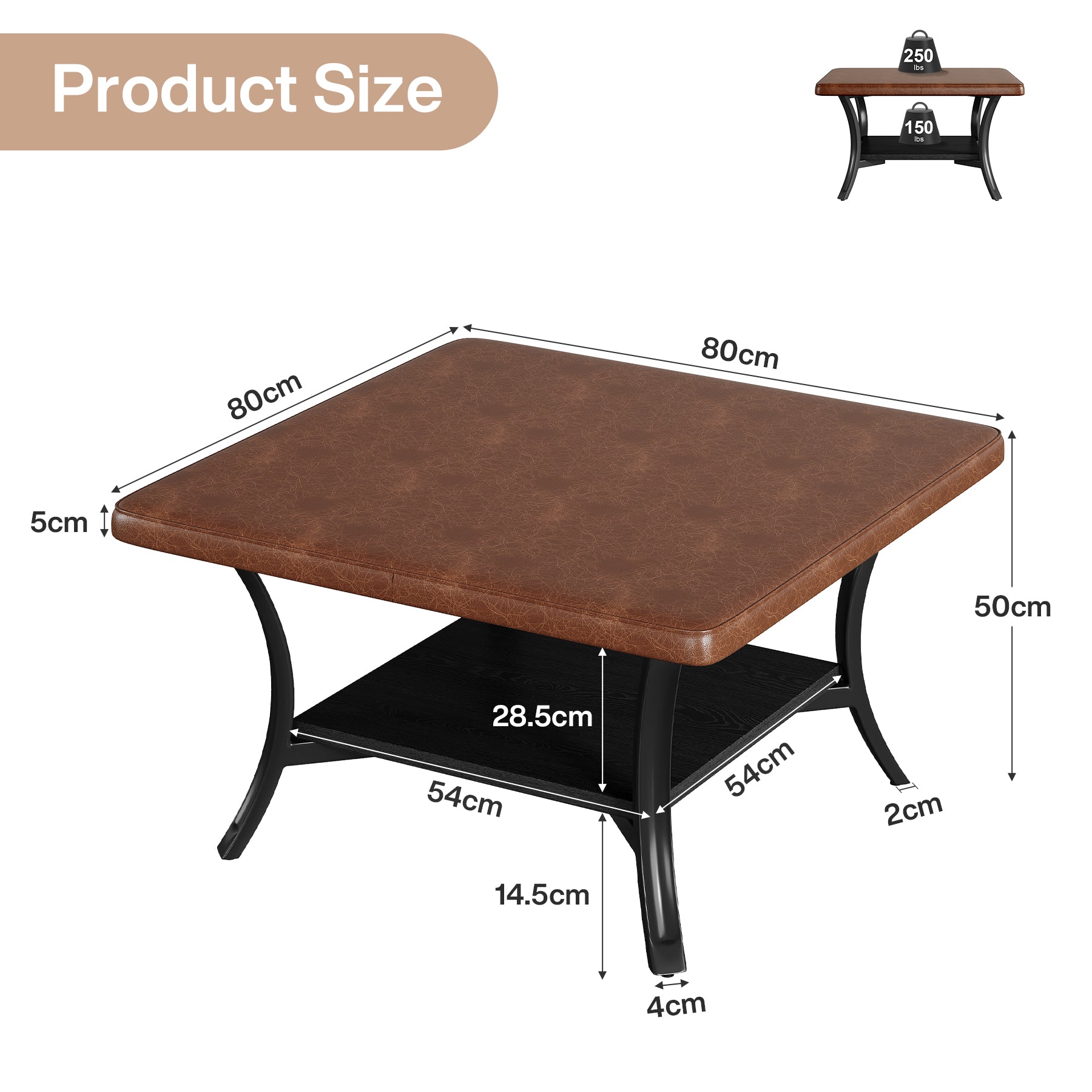 Tribesigns 80 cm Quadratischer Couchtisch mit PU-Leder, Gepolsterte Ottomane mit Ablage