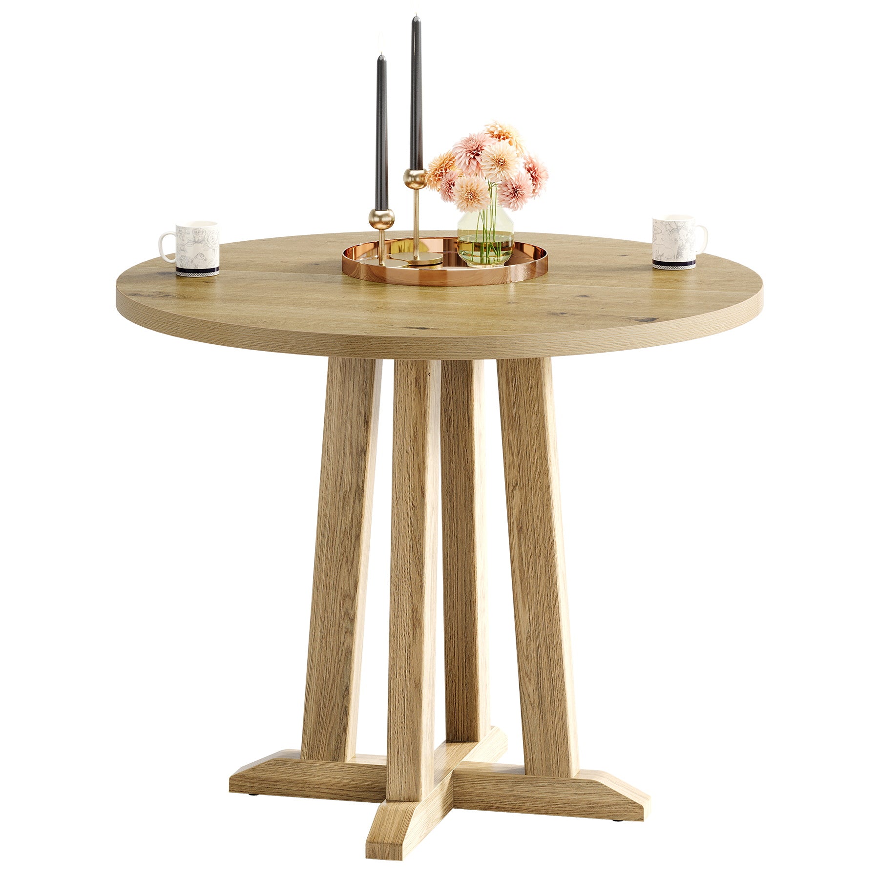 80 cm Runder Farmhouse-Esstisch für 2-4 Personen - Mit stabiler Basis für Wohnung & Kleine Restaurants