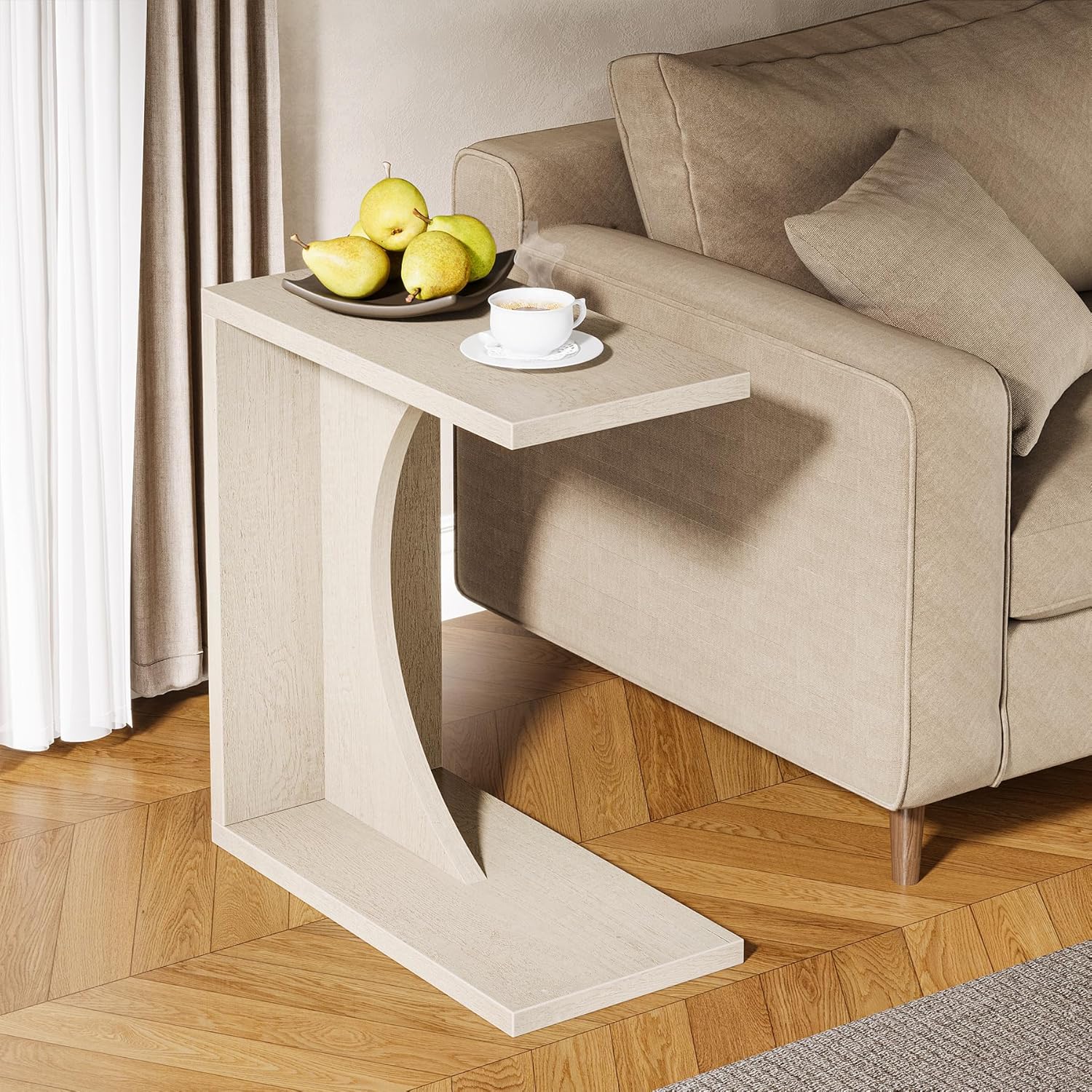 C-förmiger Beistelltisch - 60 cm rustikaler Sofatisch