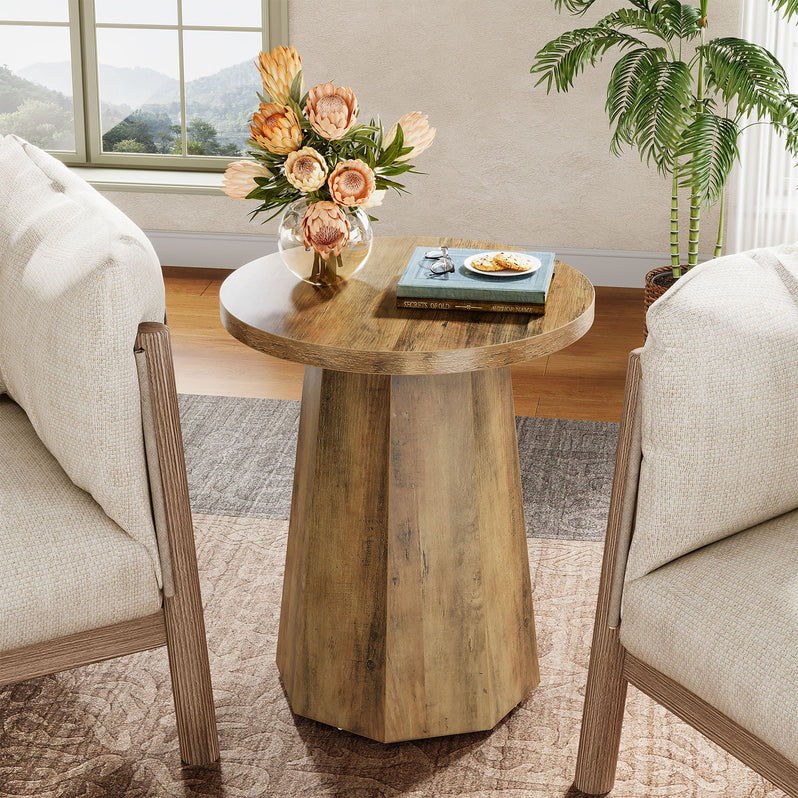 Runder Beistelltisch, Couch-Beistelltisch aus Holz mit achteckigem Sockel