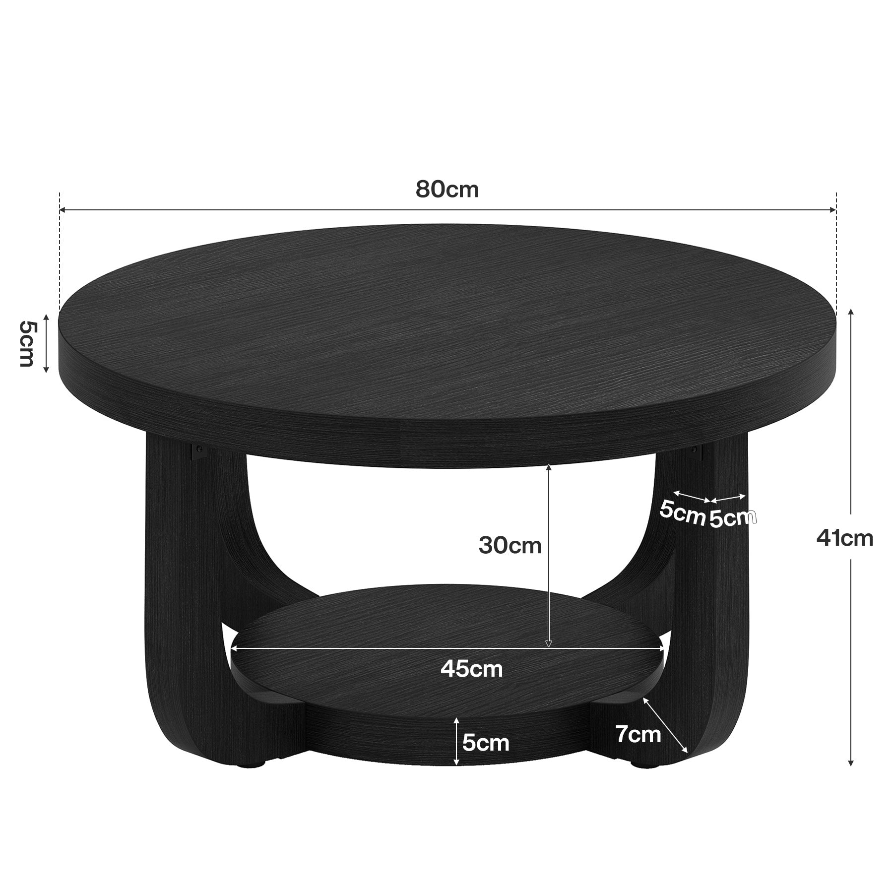 80 cm Runder 2-stöckiger Couchtisch mit Stauraum in Rustikalbraun