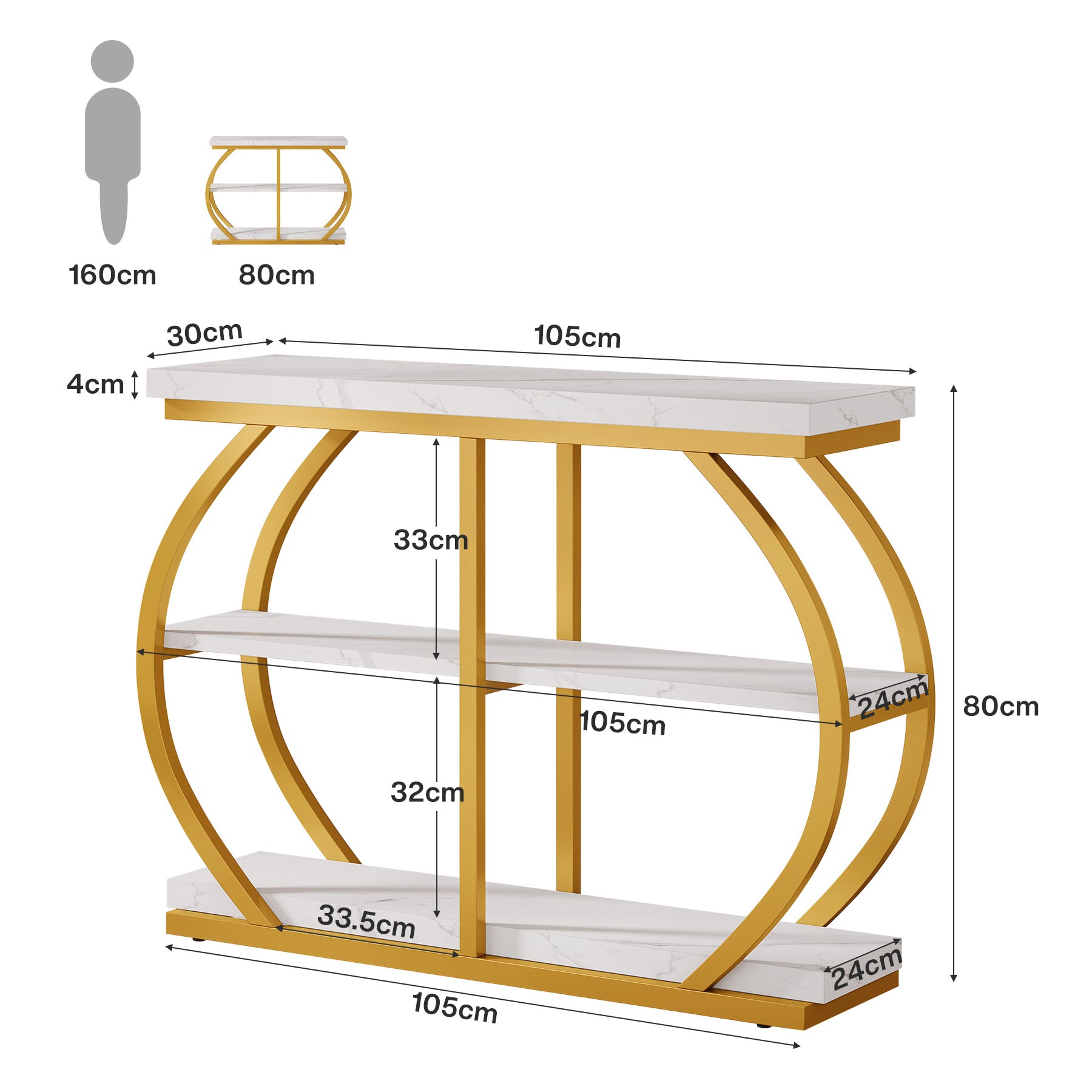 105 cm Konsolentisch, 3-stufiger Sofa-Eingangstisch mit Ablagefächern