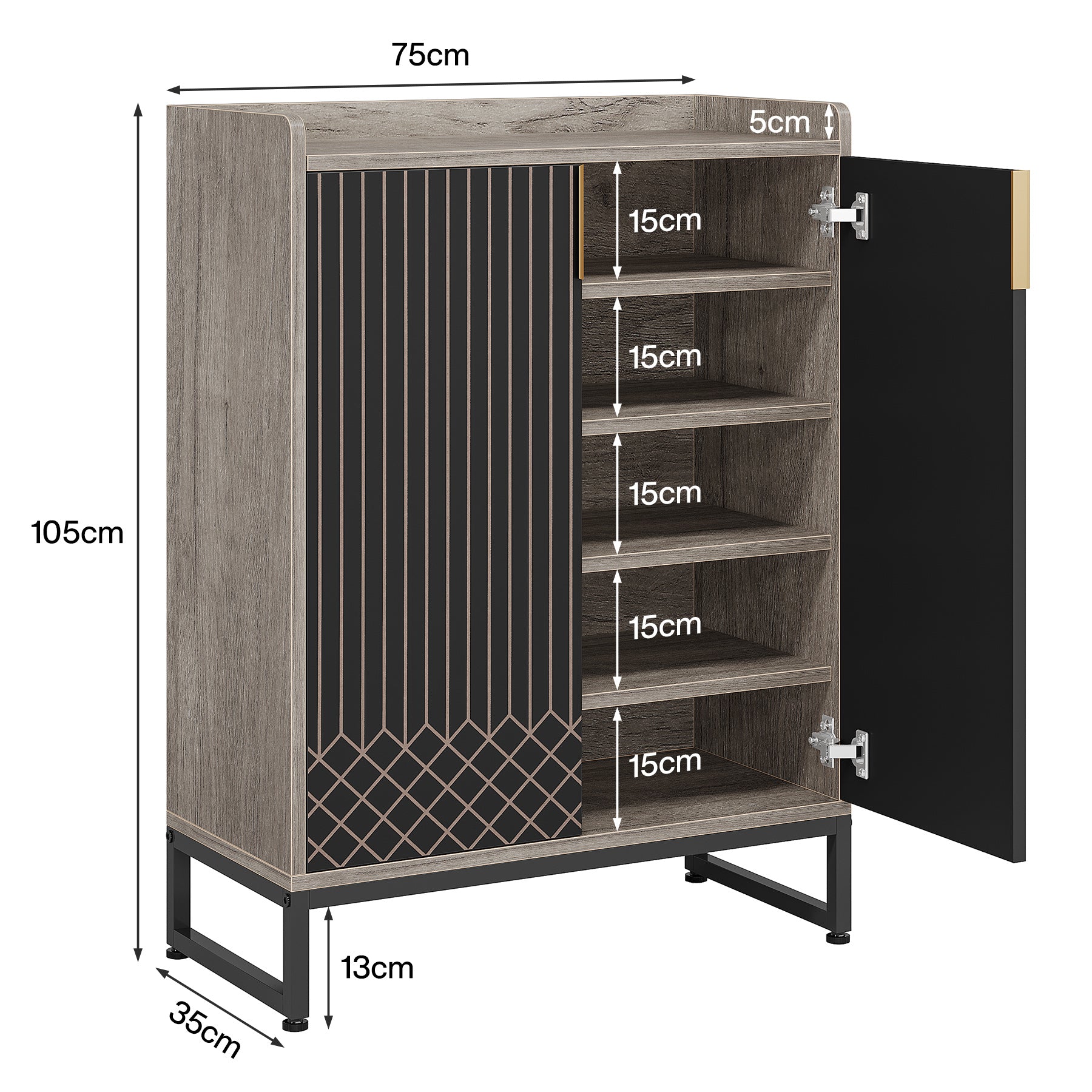 Moderner Schuhschrank mit Türen, 5-stöckiger moderner Schuhregal-Organizer