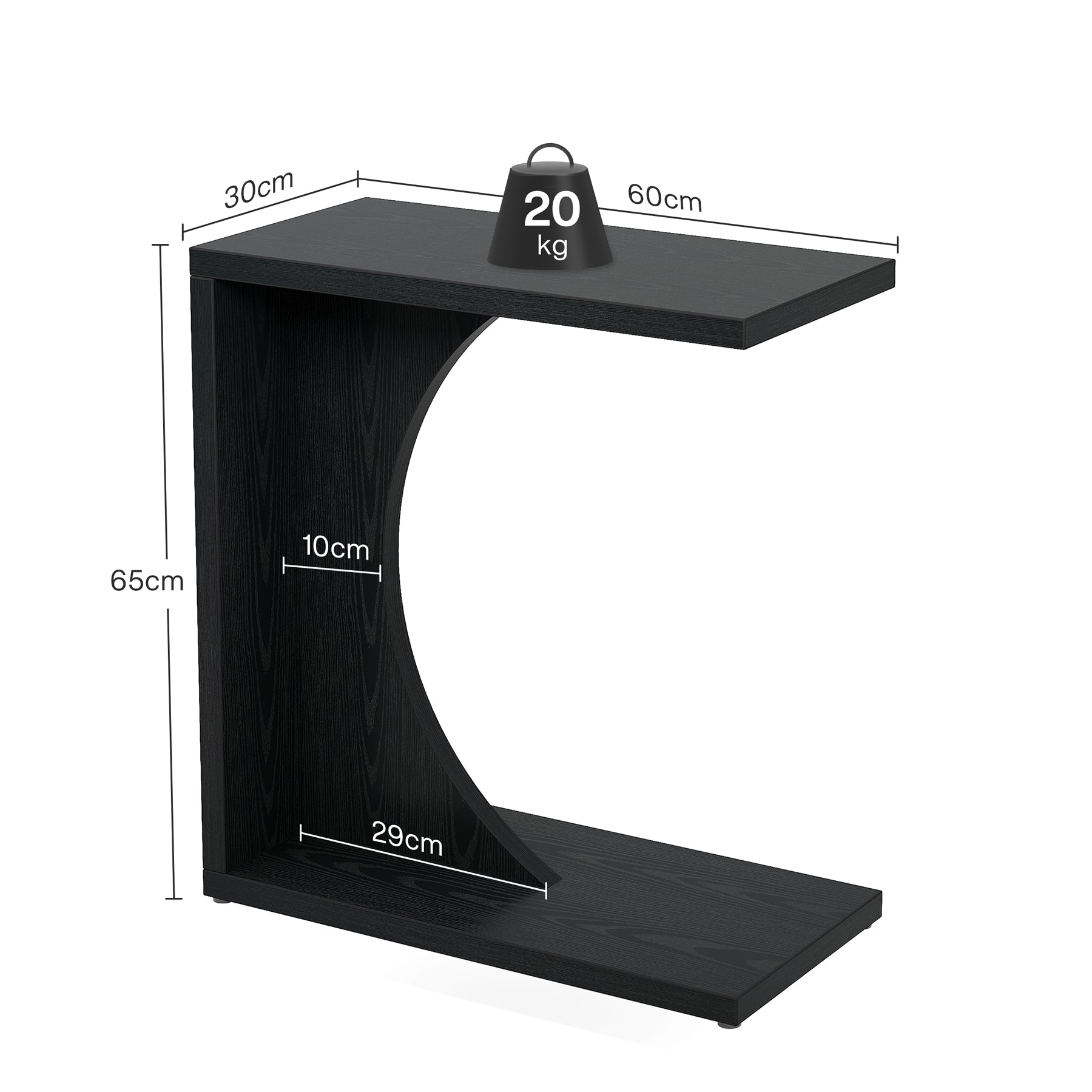 C-förmiger Beistelltisch - 60×30×65 cm rustikaler Sofatisch