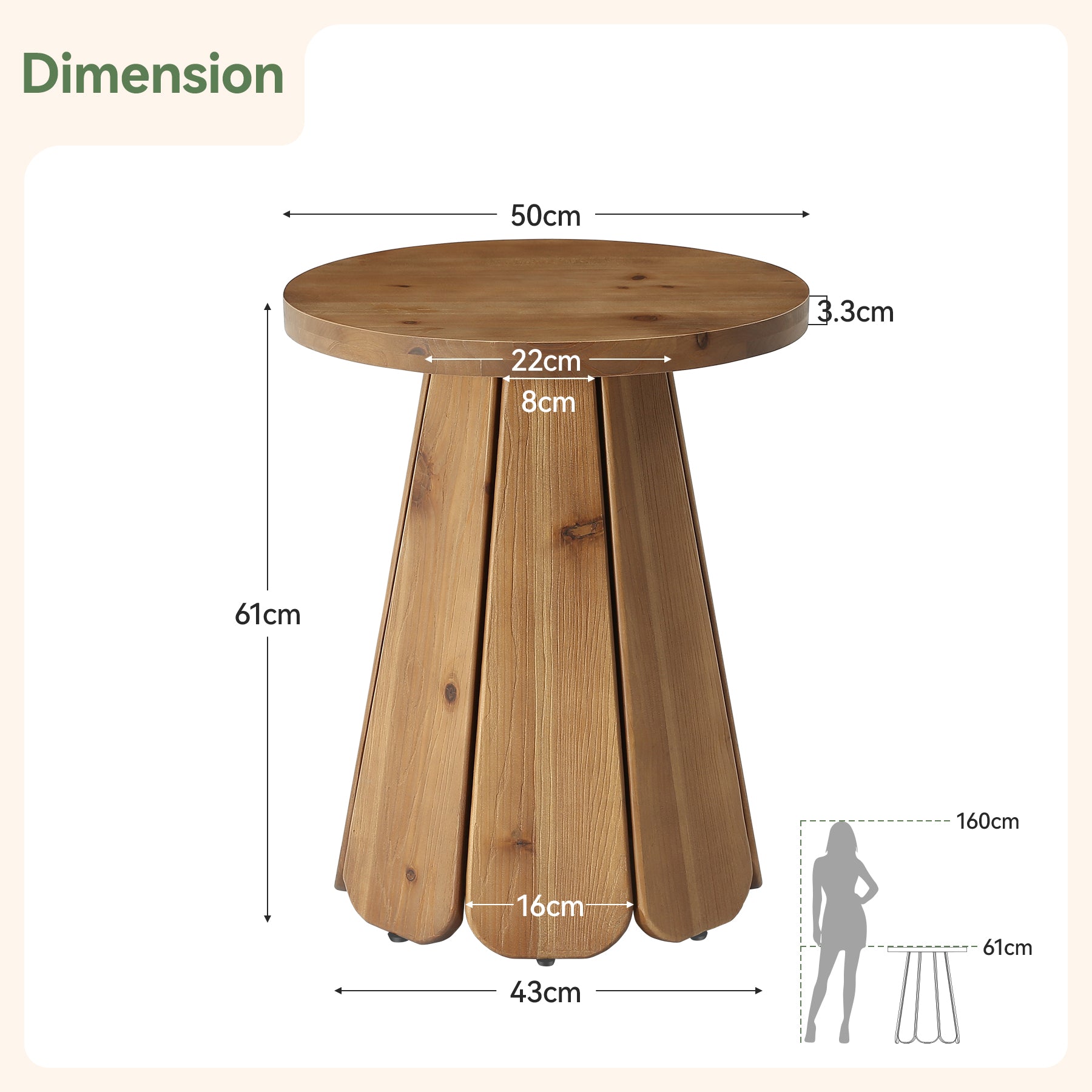 Tribesigns Runder Beistelltisch aus Massivholz, 50 cm Couchtisch im Landhausstil mit skulpturalem Standfuß