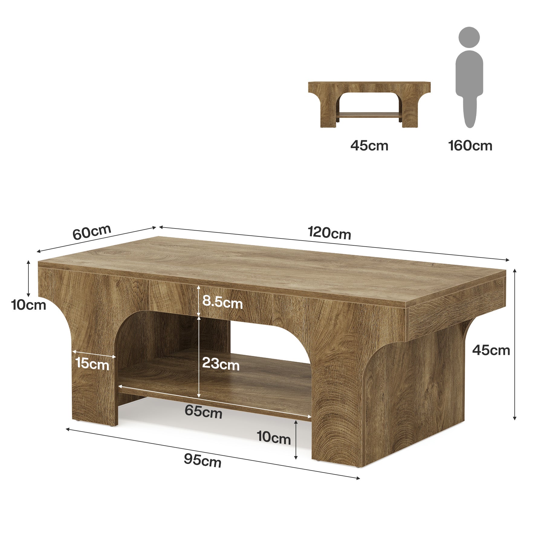 Tribesigns Rechteckiger Couchtisch 120 cm, moderner 2 Ebenen Wohnzimmertisch mit Stauraum