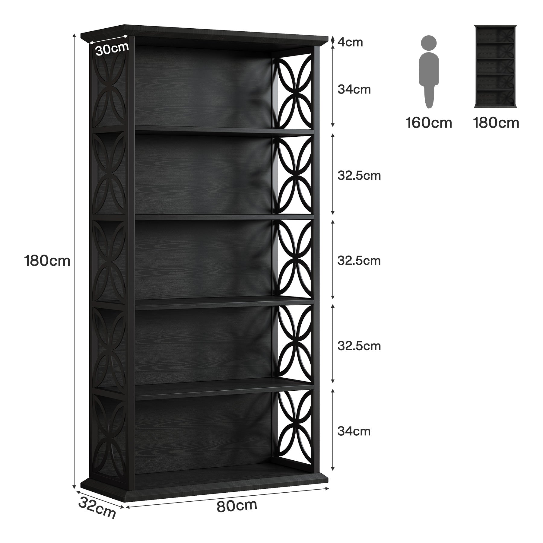 Industrielles 6-Fach-Bücherregal – 180 cm Hohes Bücherdisplay mit Metallrahmen