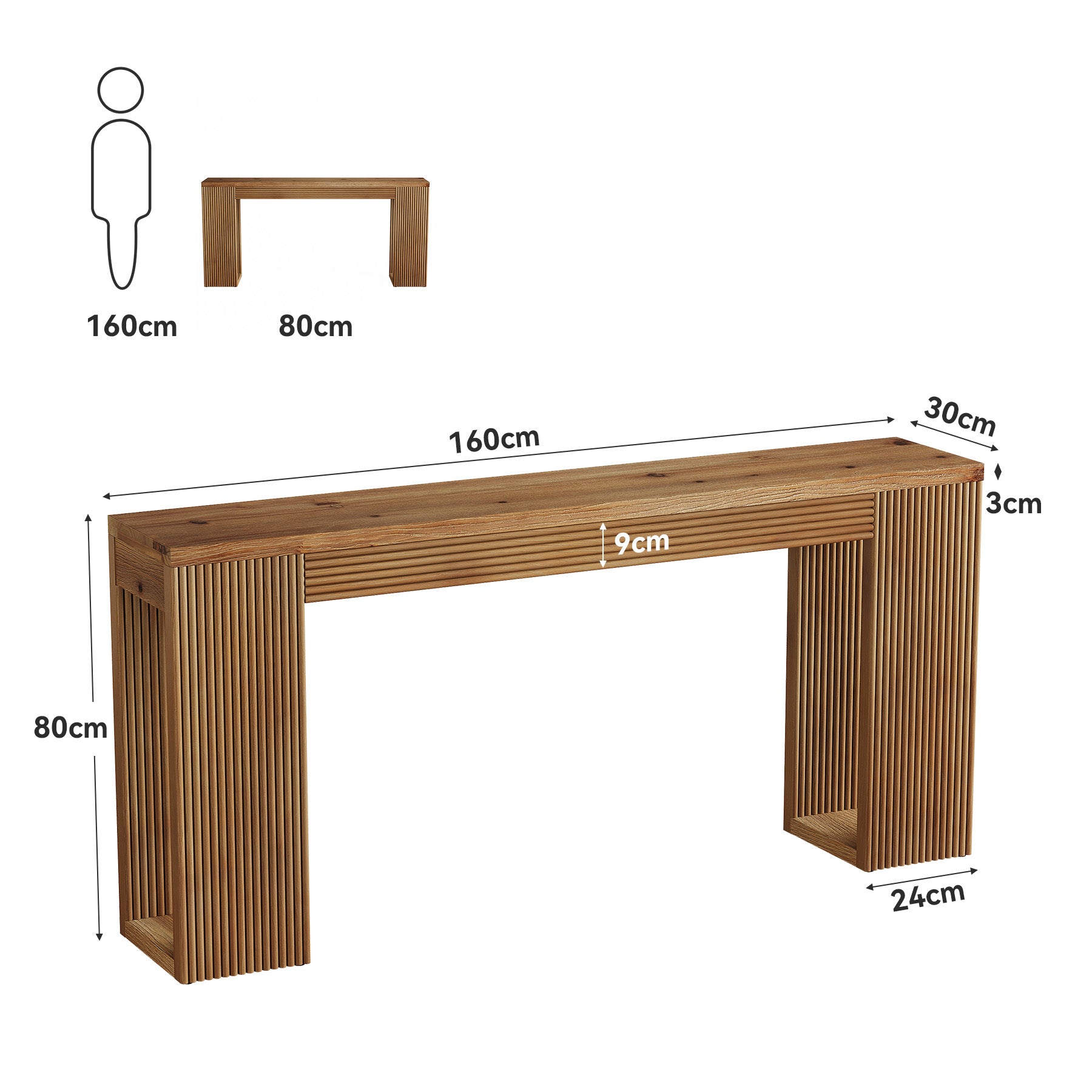 Tribesigns Konsolentisch aus Massivholz 160 cm, Schmaler Flurtisch mit Geriffelten Beinen