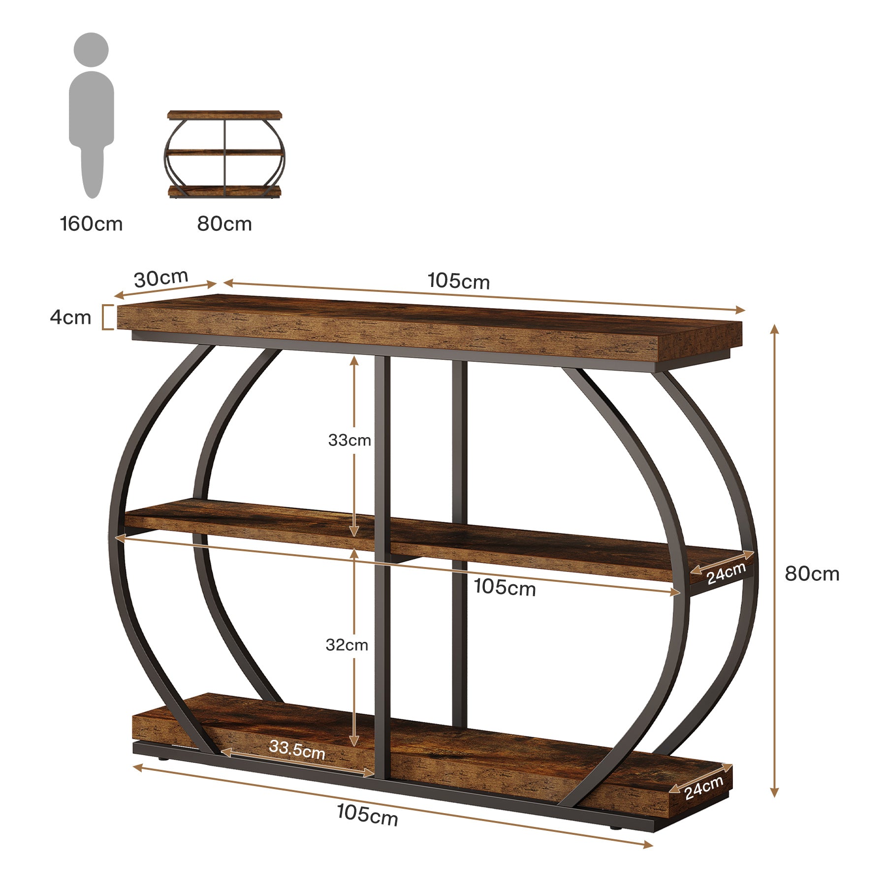 105 cm Konsolentisch, 3-stufiger Sofa-Eingangstisch mit Ablagefächern