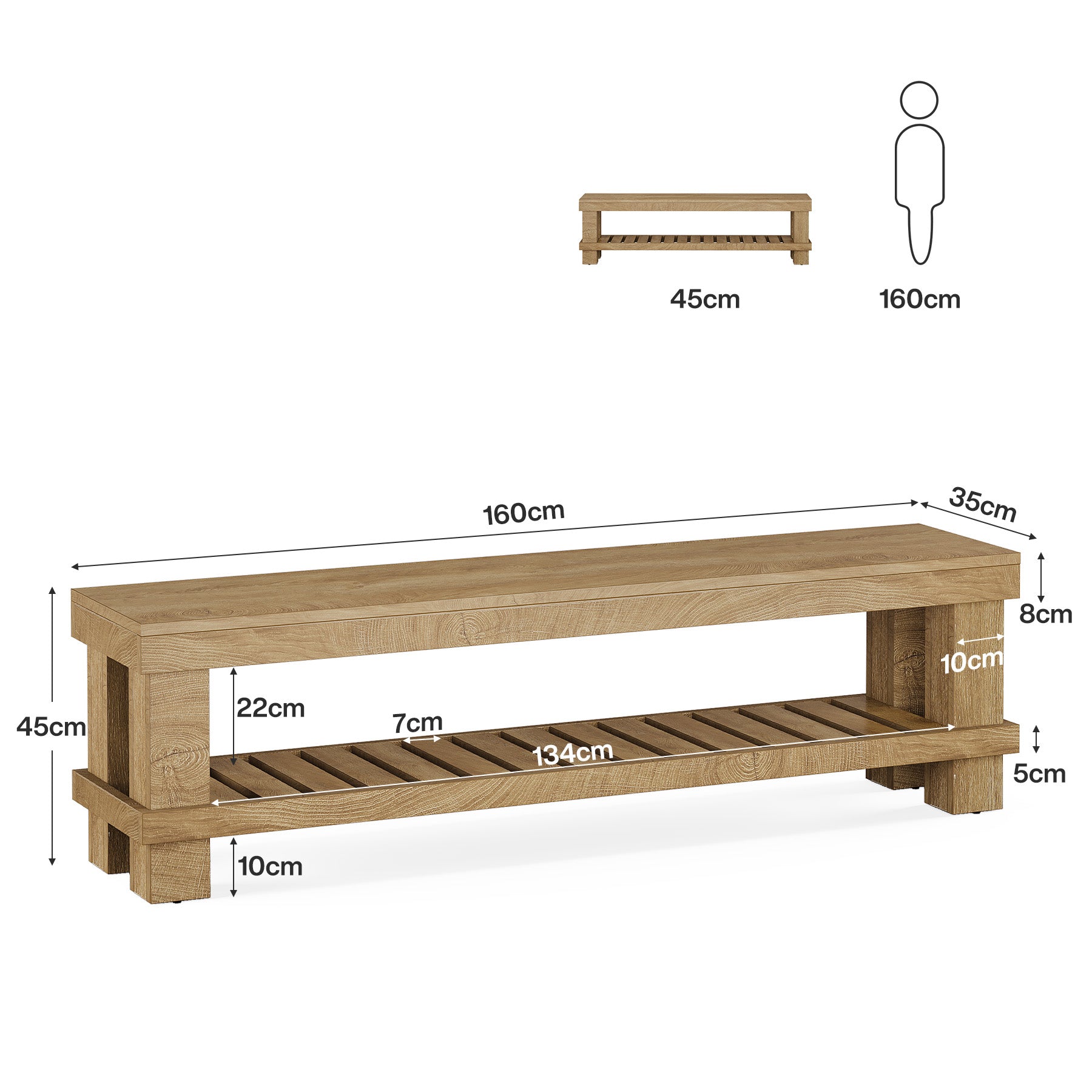 Tribesigns Sitzbank 160 cm mit Schuhablage, Landhaus Holzbank für Flur, Esszimmer & Schlafzimmer