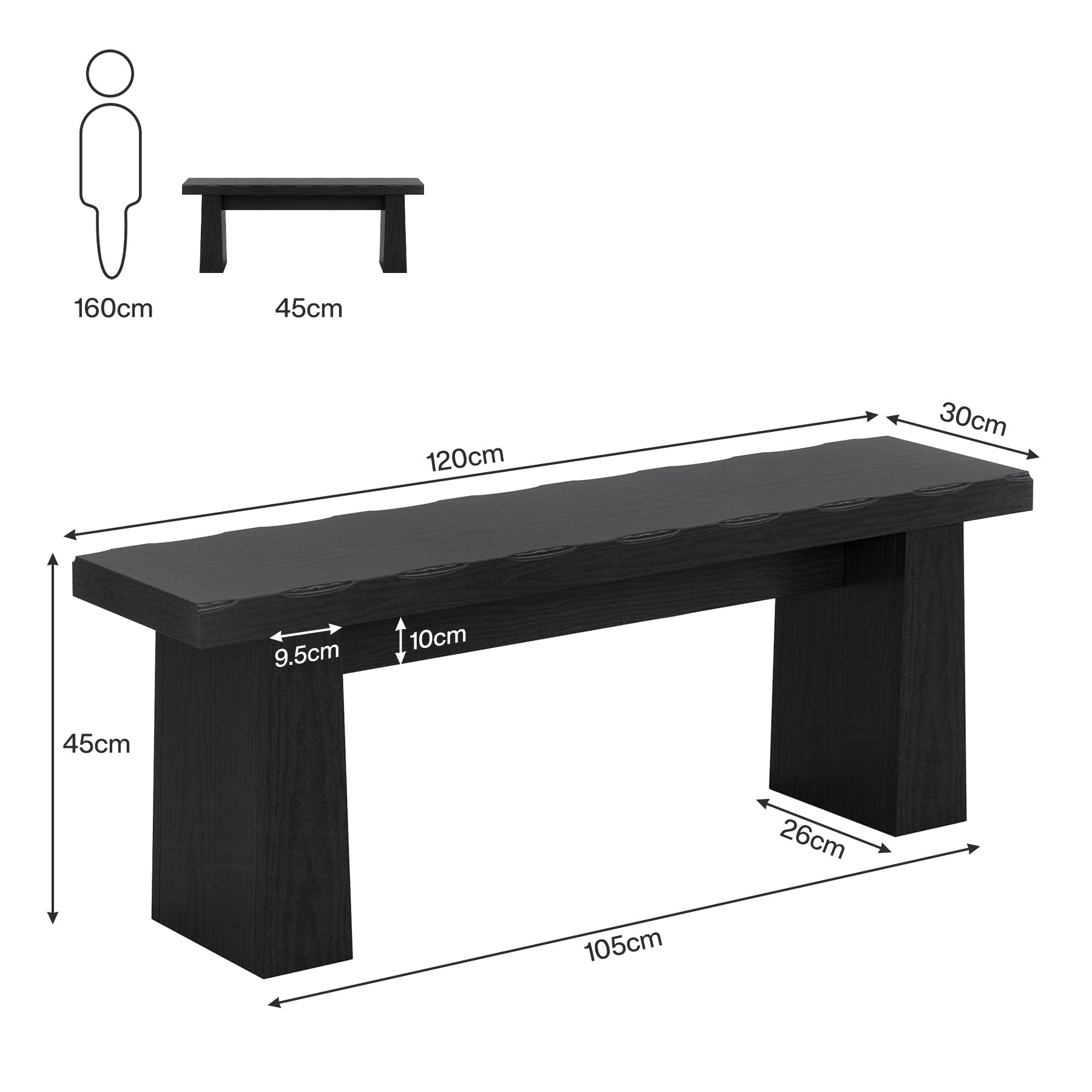 Tribesigns Sitzbank 120 cm Schwarz, Moderne Holzbank, Vielseitige Essbank im Minimalistischen Design