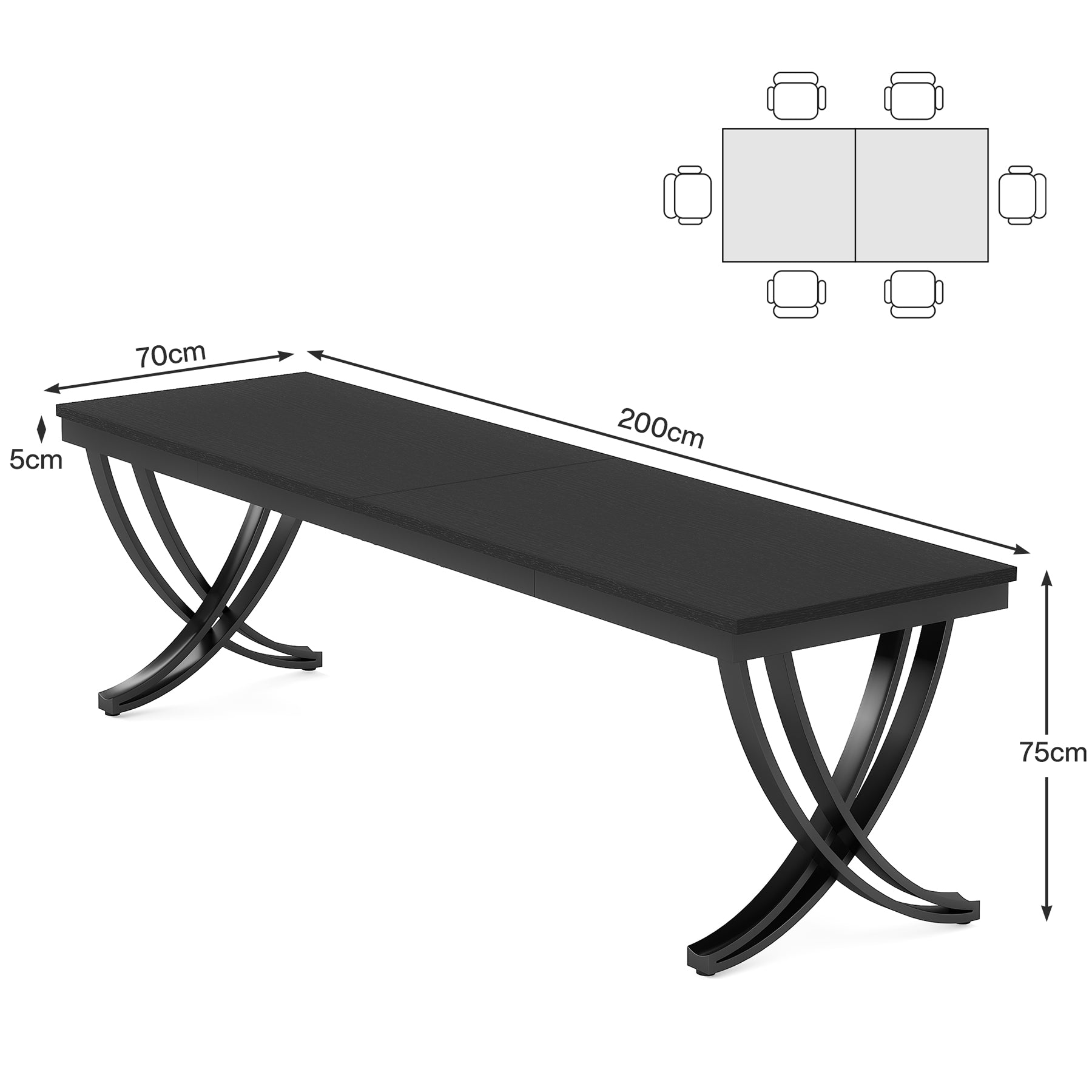 6-8 Personen industriell-Design Esstisch, 200 cm Tisch Wohnzimmer, rechteckiger Küchentisch