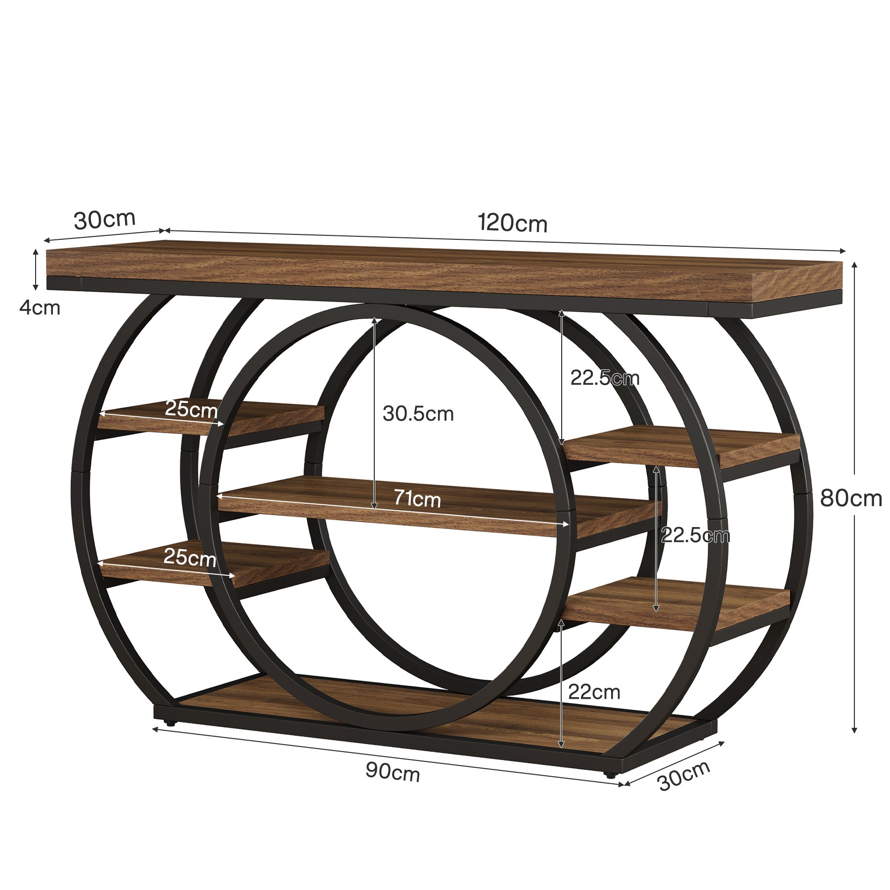 120 cm Konsolentisch, 5-stufiger Industrieller Schmaler Sofatisch mit Metallrahmen