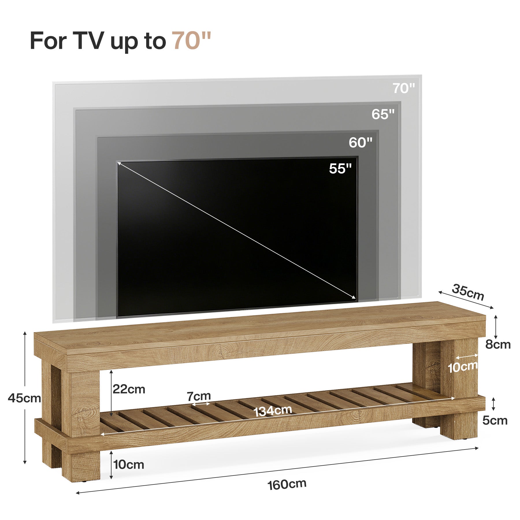 Tribesigns TV-Lowboard 150 cm für 55–65 Zoll Fernseher, TV-Schrank im Landhausstil mit offener Ablage