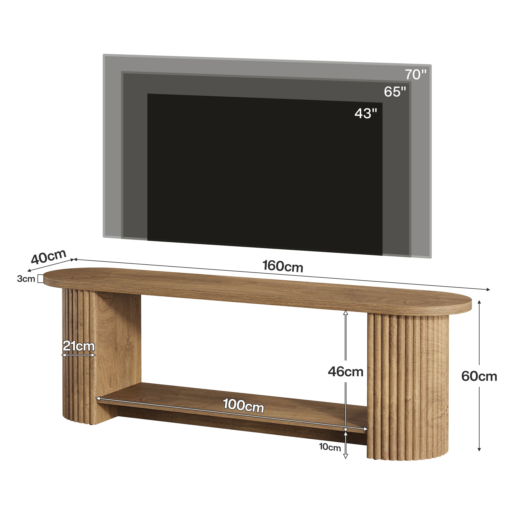 Tribesigns TV Schrank 160 cm mit geriffelter Front, TV Board im Landhausstil für 50–75 Zoll Fernseher