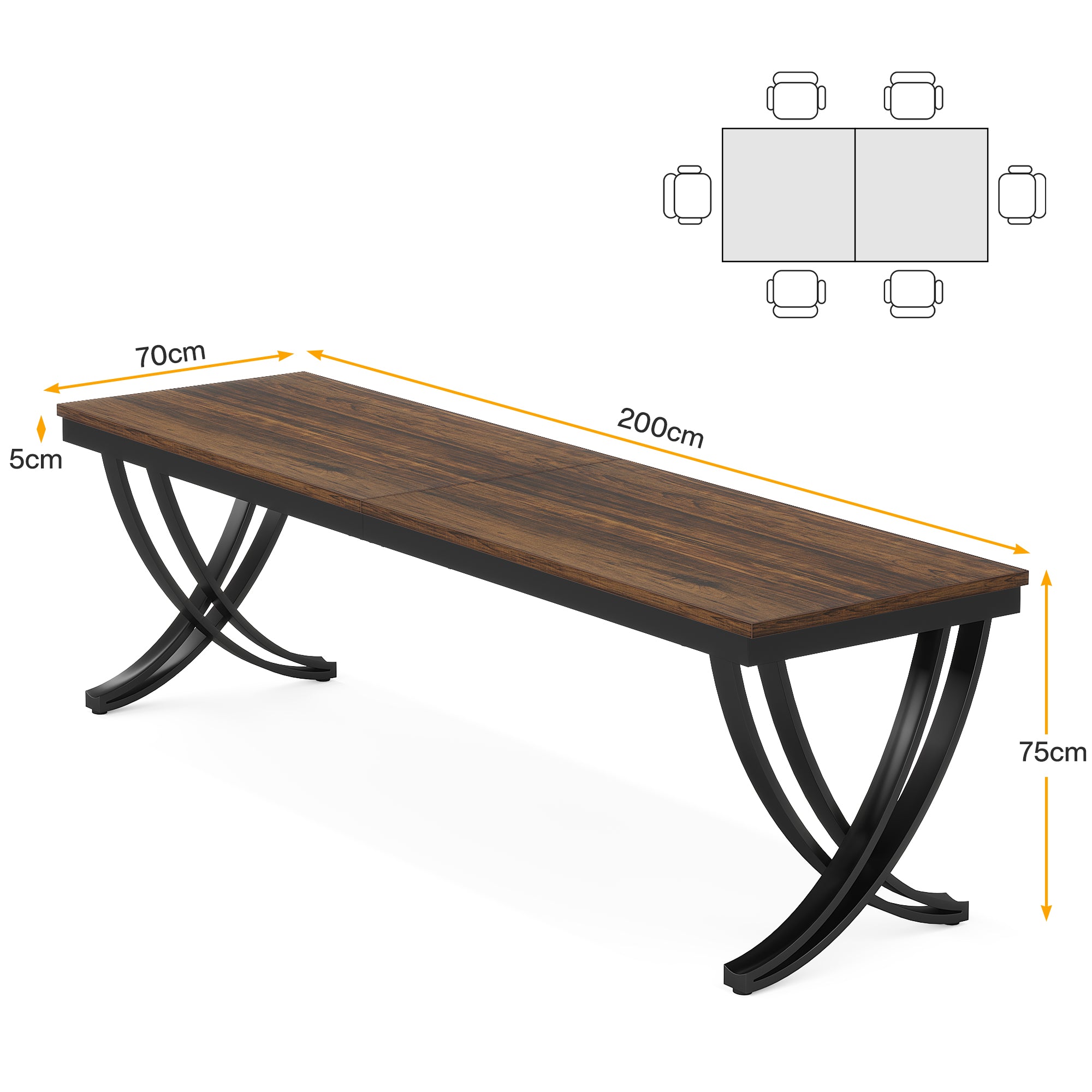 6-8 Personen industriell-Design Esstisch, Tisch Wohnzimmer, Rechteckig, Küchentisch,