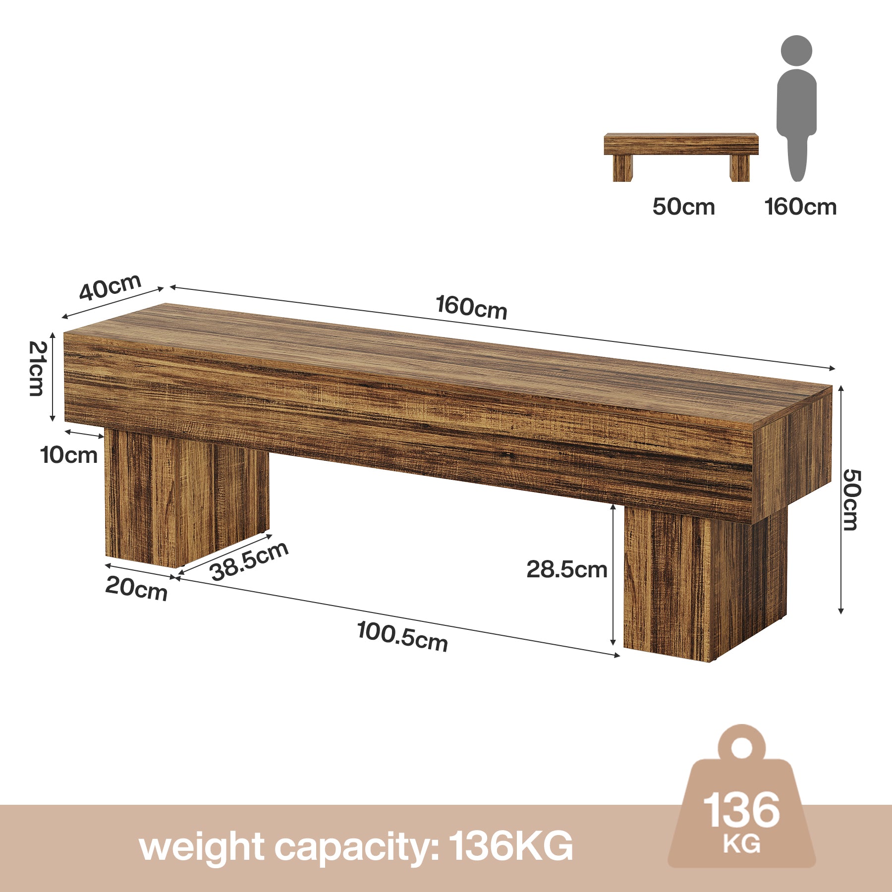 Flurbank 160 cm, rustikale Bauernhaus-Schuhbank aus Holz für Flur, Wohnzimmer und Bettende