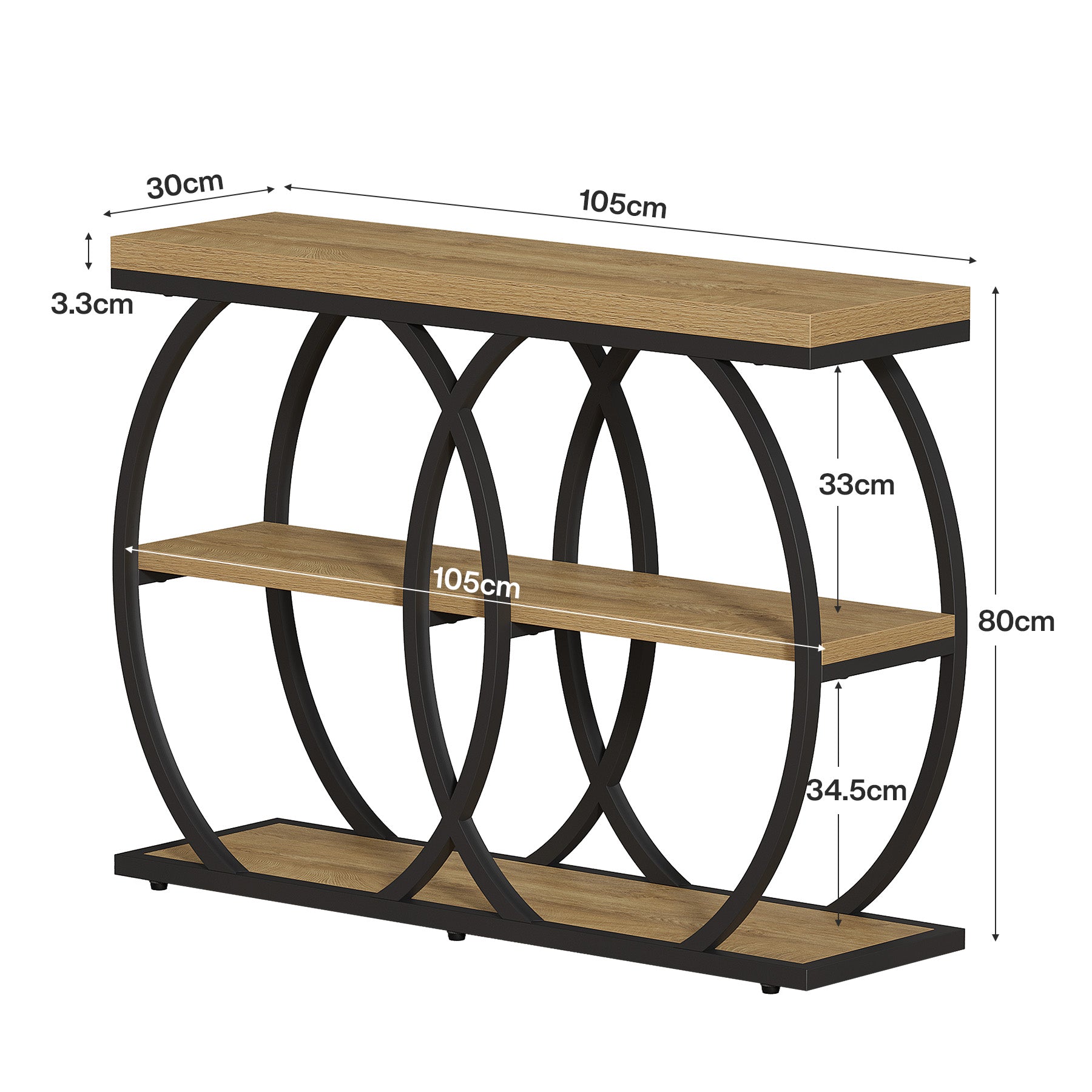 Tribesigns 3-stufiger Konsolentisch im Industrial Stil, 105 cm schmaler Flurtisch mit Ablagen & Metallgestell