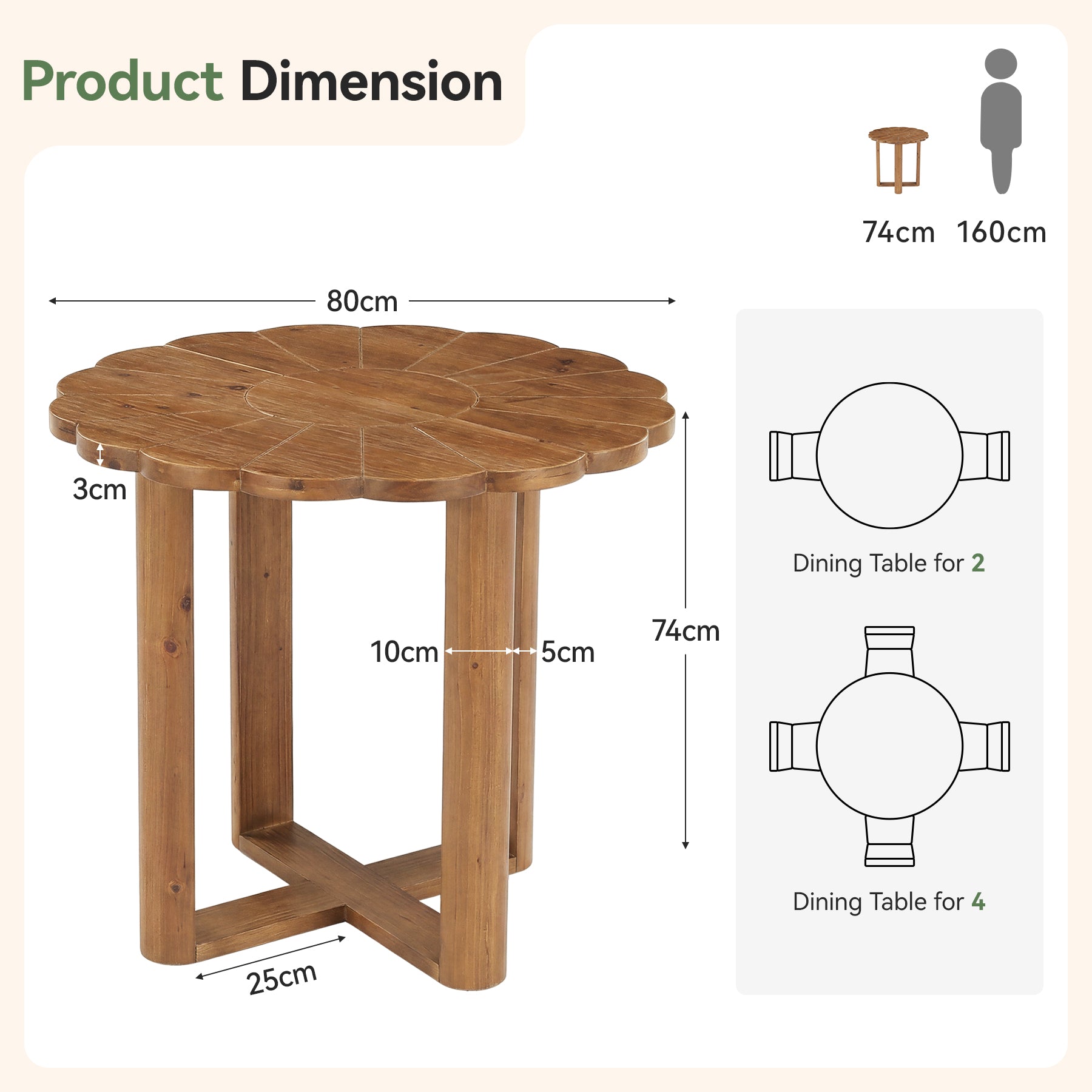 Tribesigns Massivholz Esstisch Rund 80 cm 2–4 Personen, Landhaus Eszimmertisch mit Floralem Schnitzmuster