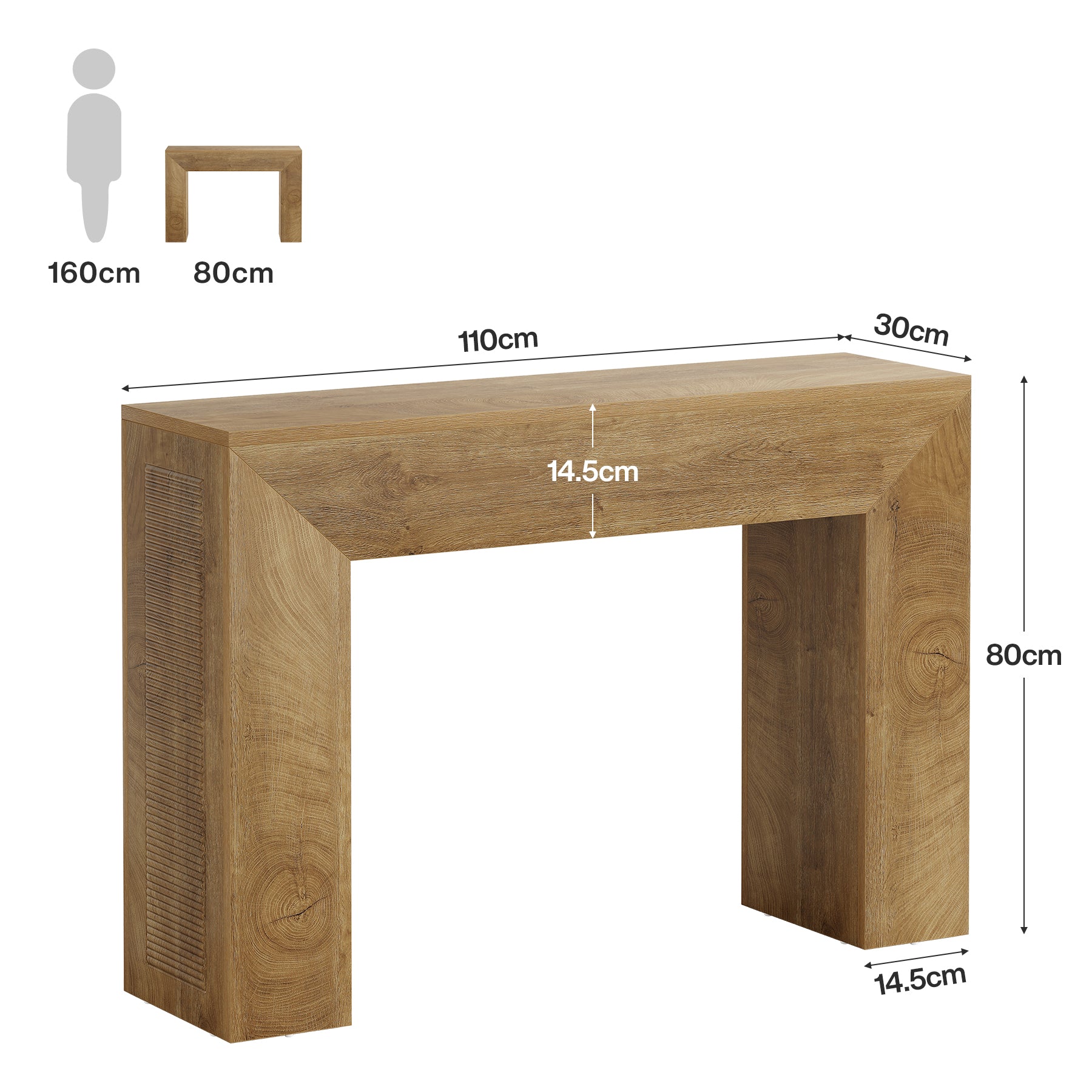 Konsolentisch für den Eingangsbereich, 110 cm schmaler Sofatisch im Landhausstil mit Rillenstruktur