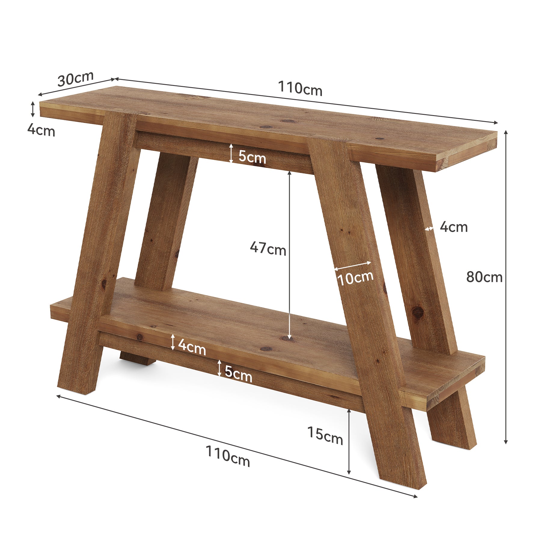 Tribesigns Schmale Massivholz Konsolentisch 110 cm im Landhausstil, Sofatisch mit 2 Ablagen für Flur und Wohnzimmer