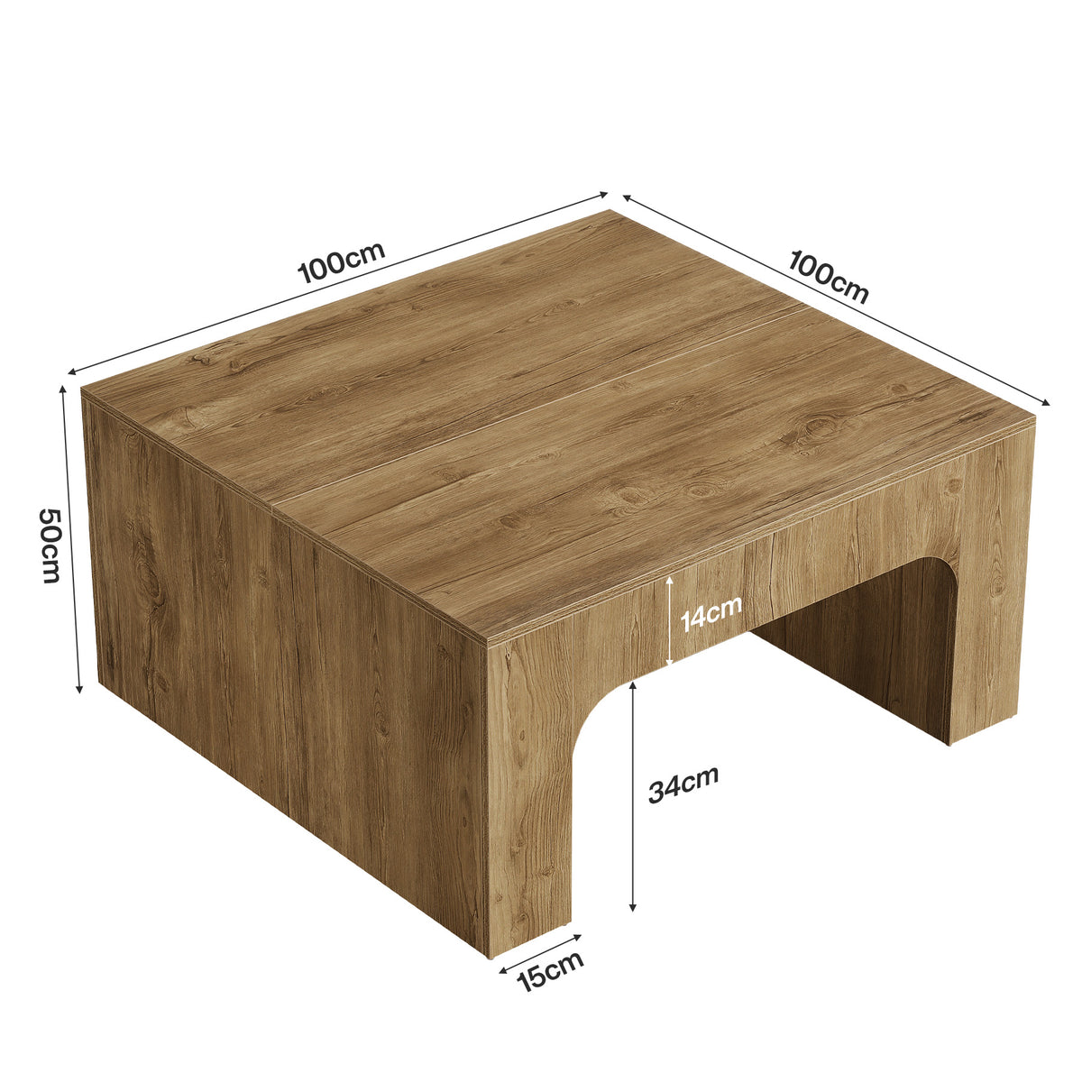 Tribesigns Quadratischer Couchtisch 100 cm im Landhausstil mit geschwungenem Design