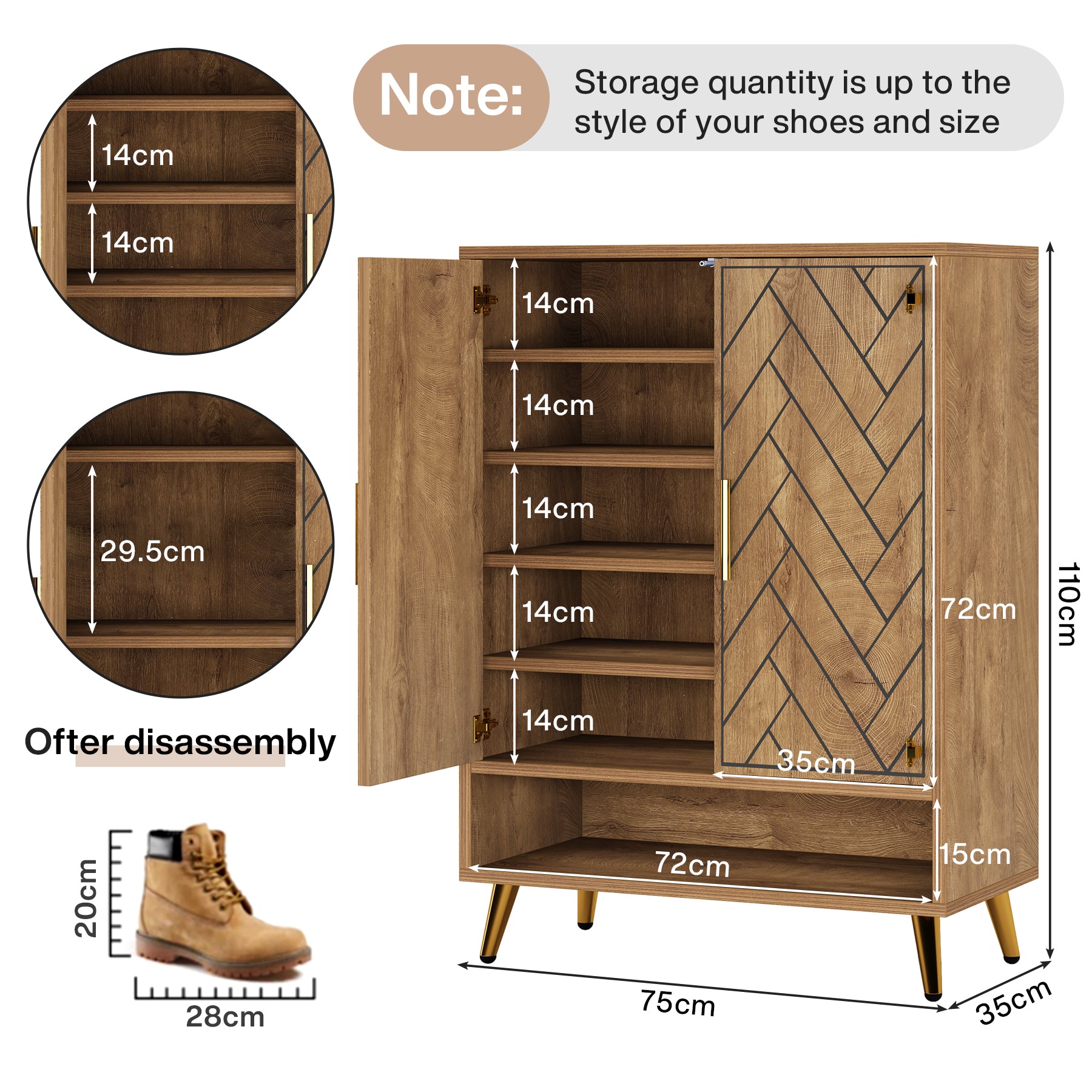 Schuhschrank aus Holz, 6-stöckiger Schuh-Organizer mit verstellbaren Regalen