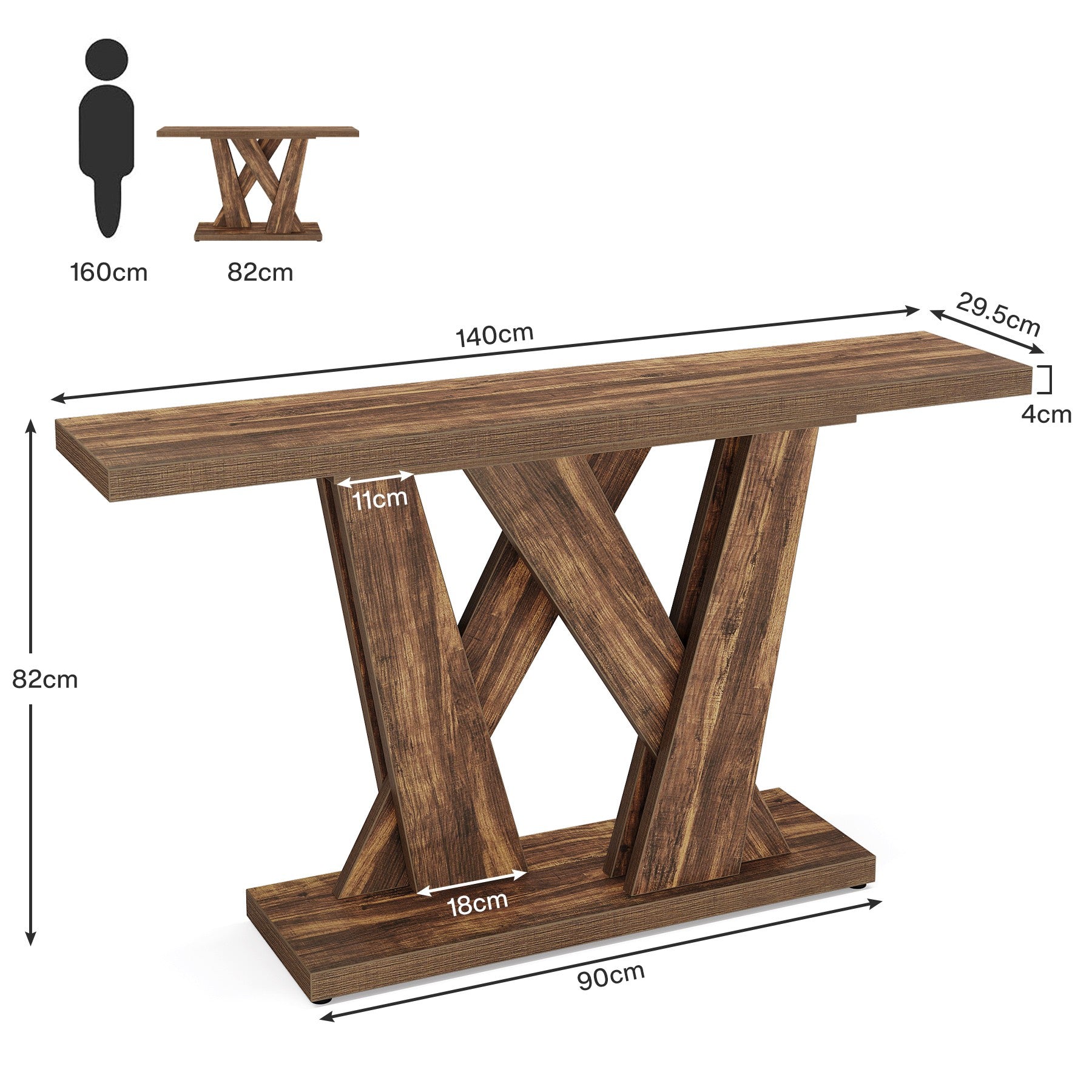 140 cm Konsolentisch, Eingangstisch im Landhausstil mit geometrischem Sockel