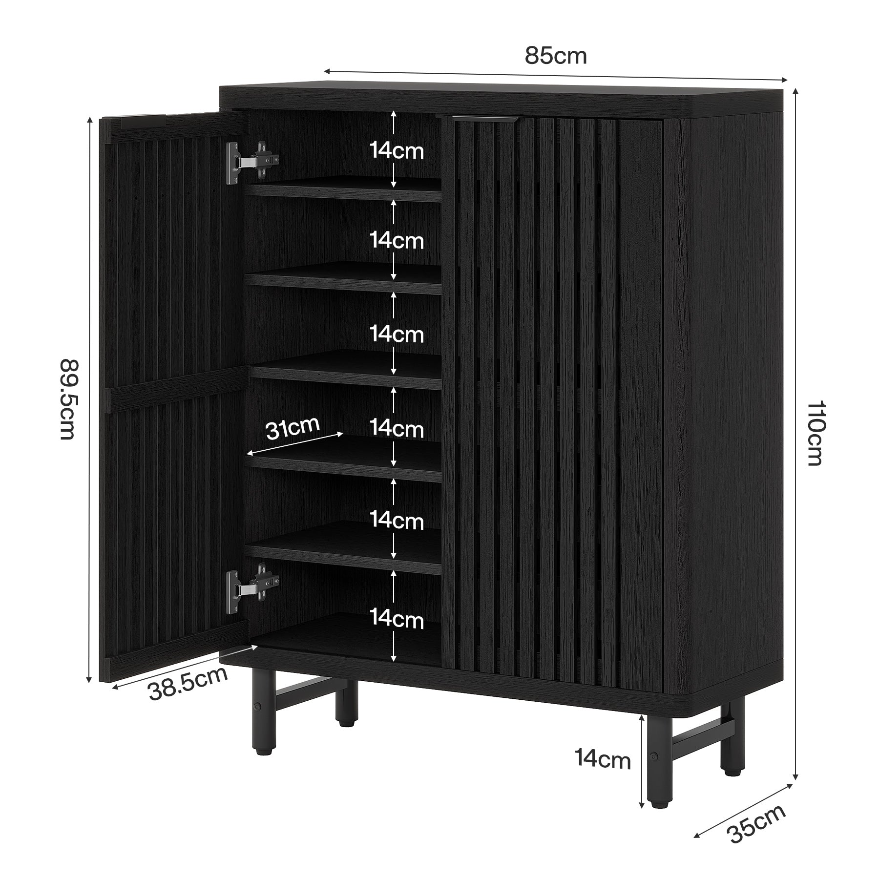 6-stöckiger Schuhschrank aus Holz mit Lamellentüren und verstellbaren Regalen