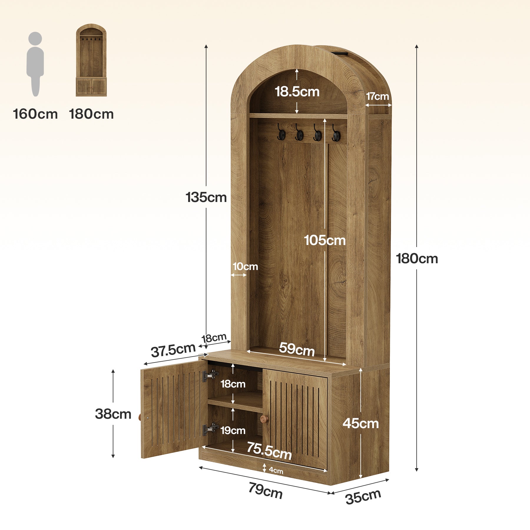 Tribesigns Garderobe mit Sitzbank & Schuhschrank, 180 cm Dielenmöbel mit 5 Haken
