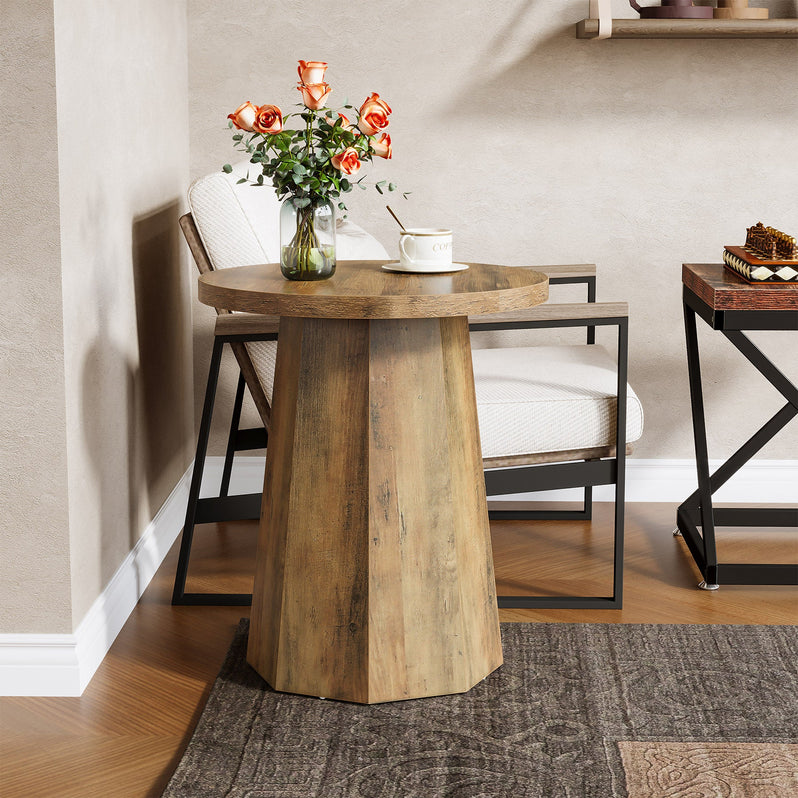 Runder Beistelltisch, Couch-Beistelltisch aus Holz mit achteckigem Sockel