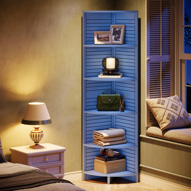 Eckregal mit 5 Ebenen, 180cm hohes, modernes, schmales Eckbücherregal aus Holz
