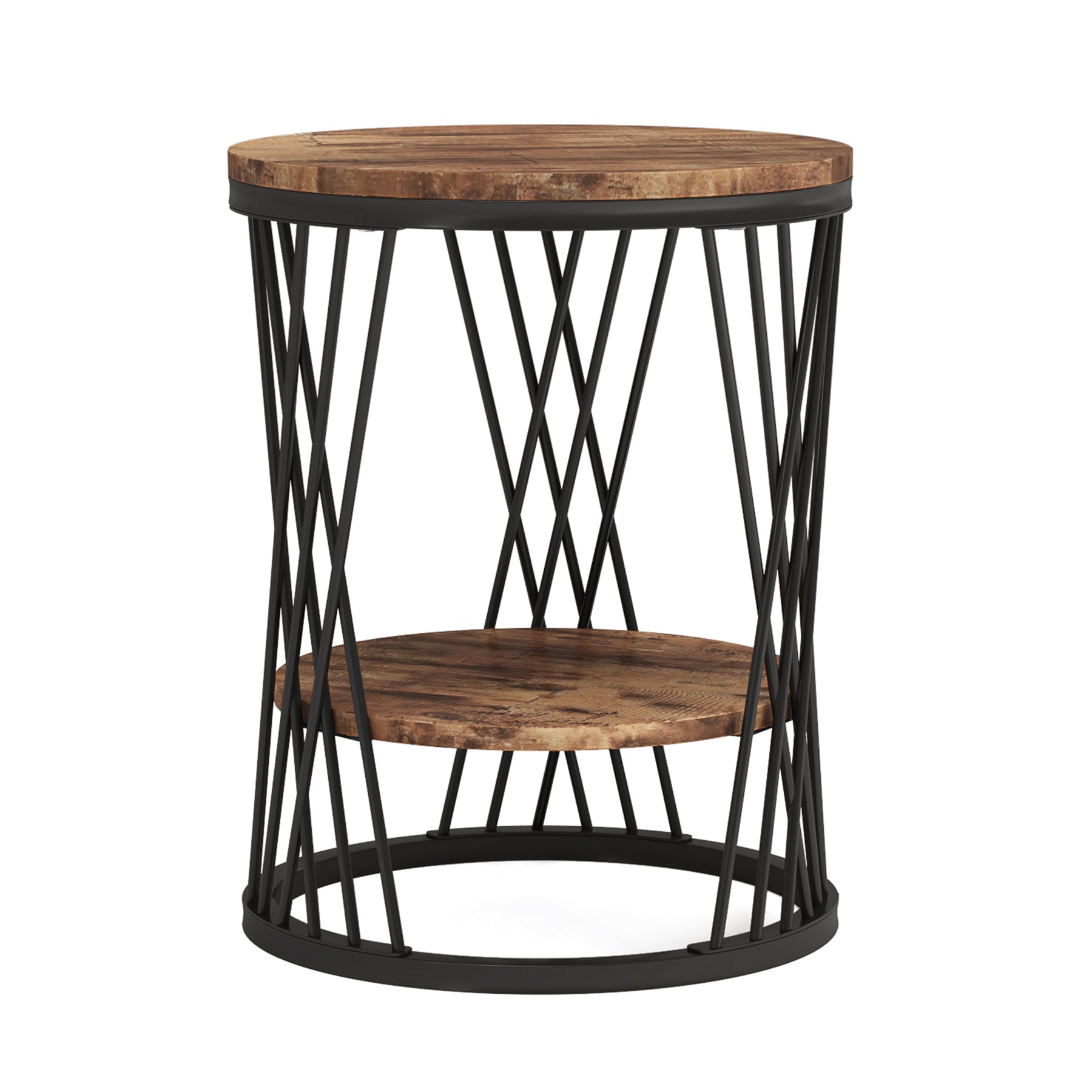 End Table, 2-Tier Round Bedside Table with Faux Marble Shelves Tribesigns