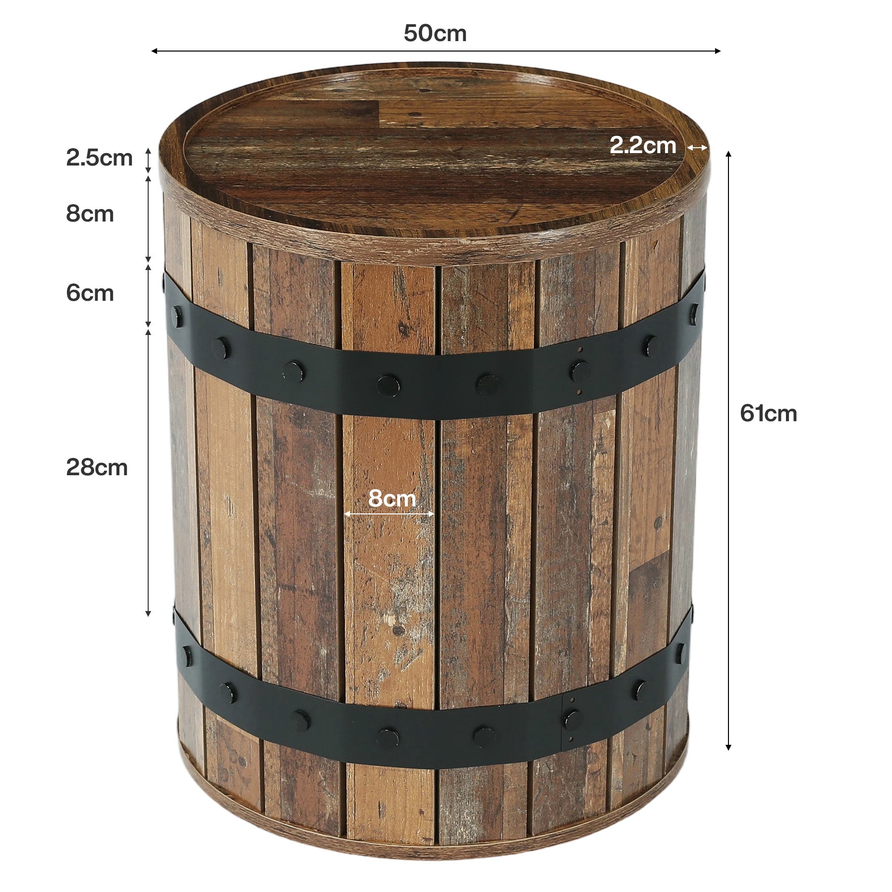 Tribesigns Runder Beistelltisch mit Stauraum, 50 cm Barrel-Nachttisch in Fassoptik mit abnehmbarem Deckel