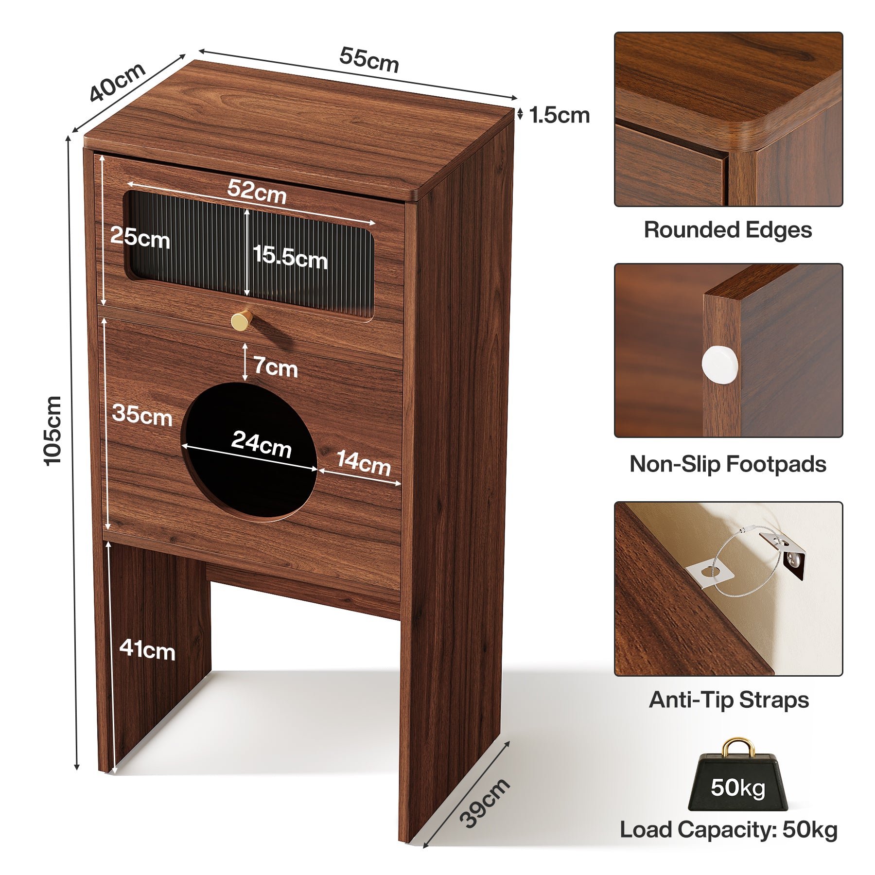 Katzenhaus Möbel mit Stauraum – Katzenklo Schrank & Beistelltisch 2-in-1, Indoor Katzenmöbel für kleine Wohnungen
