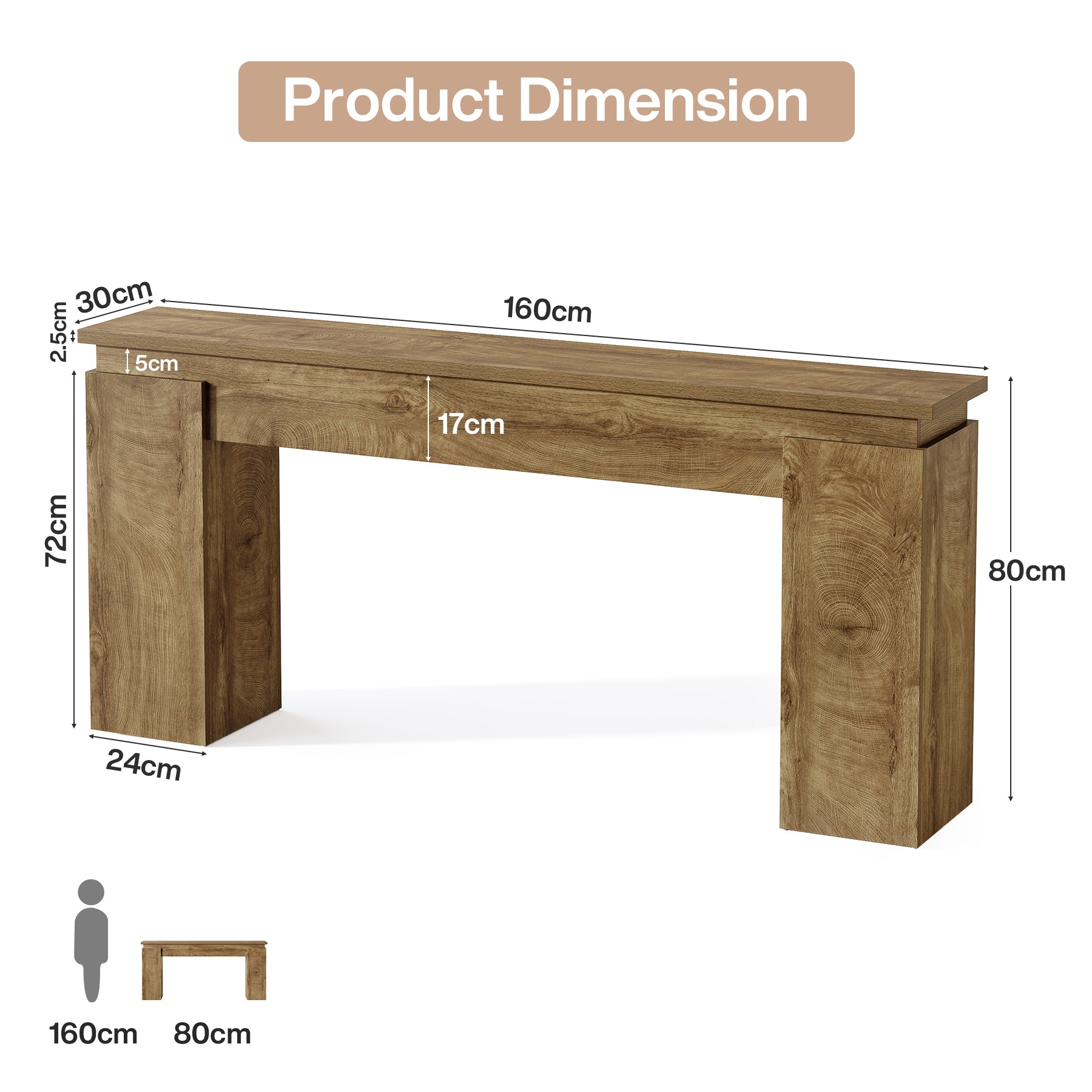 Tribesigns Konsolentisch 160 cm schmal, Flurtisch im Landhausstil hinter Sofa mit Ablage