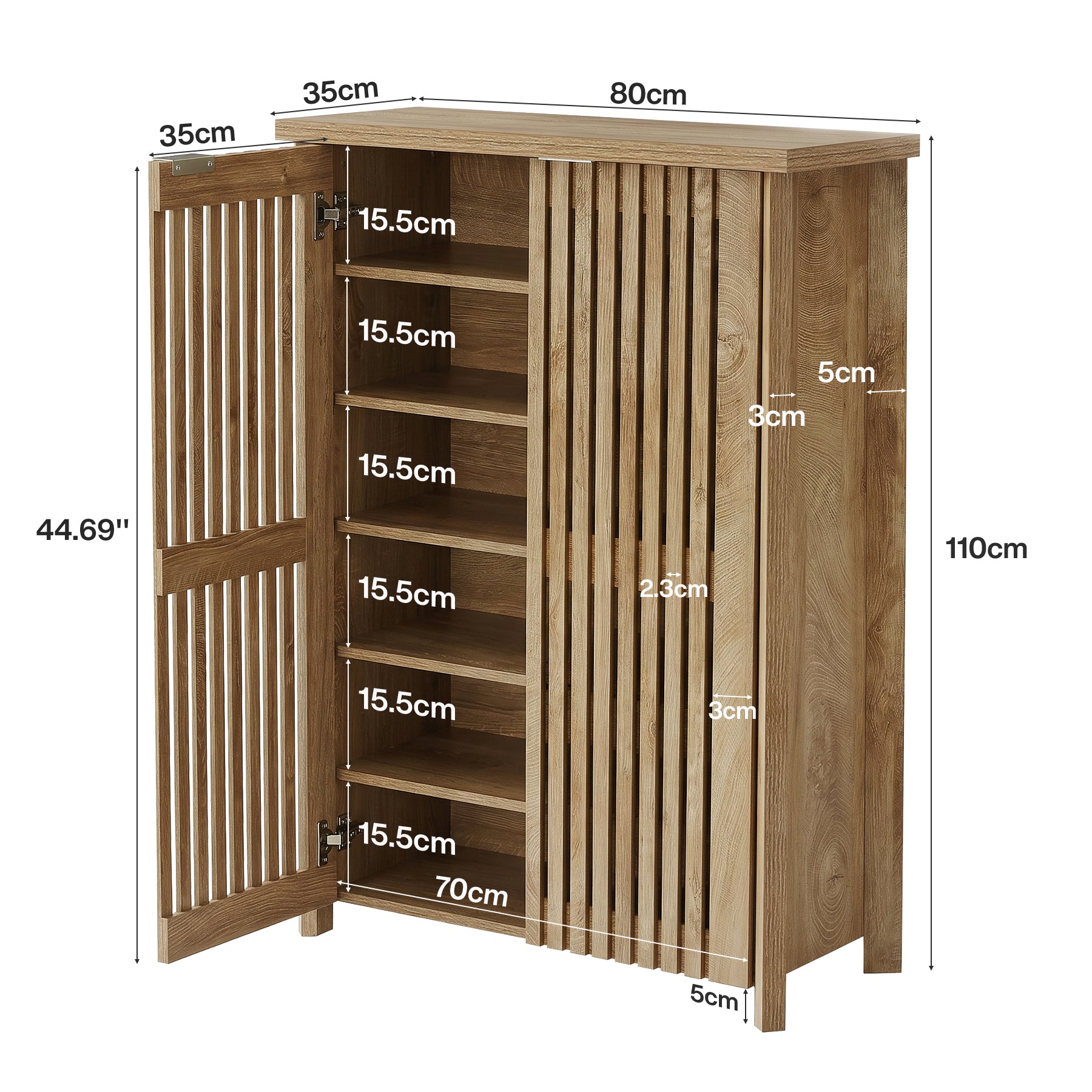 Tribesigns Schuhschrank mit 2 Lamellentüren, 6 Ebenen Schuhregal für den Flur, 80 × 35 × 111 cm
