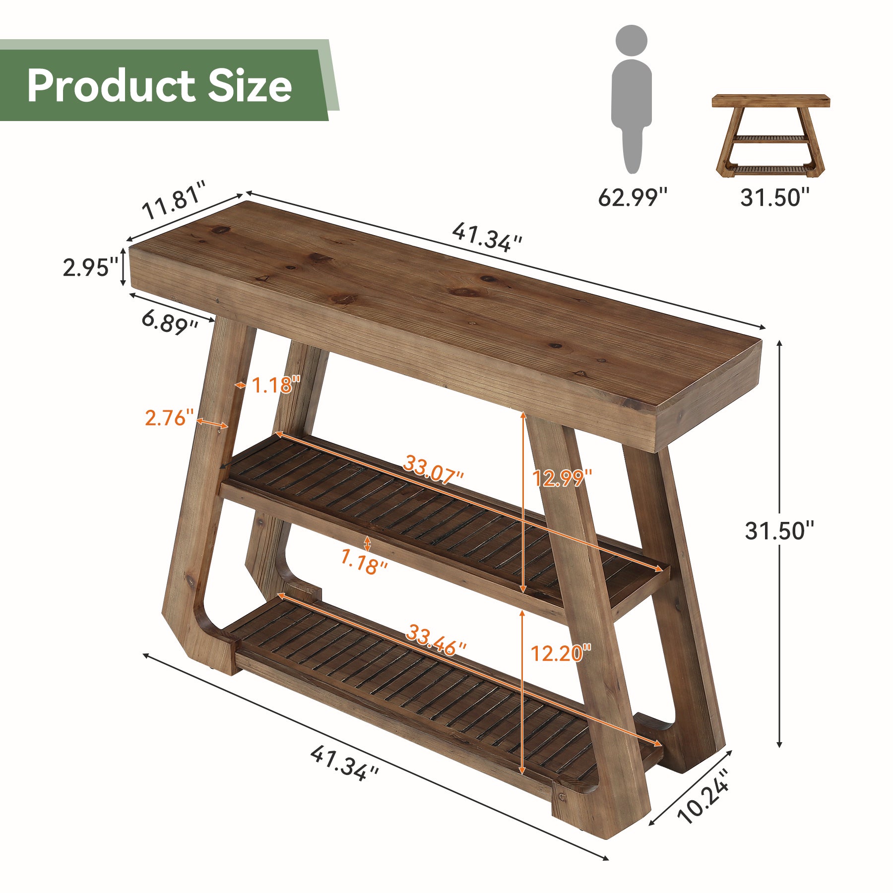 Tribesigns Massivholz Konsolentisch 105 cm mit 3 Ablagen, Landhaus Flurtisch mit A-Gestell