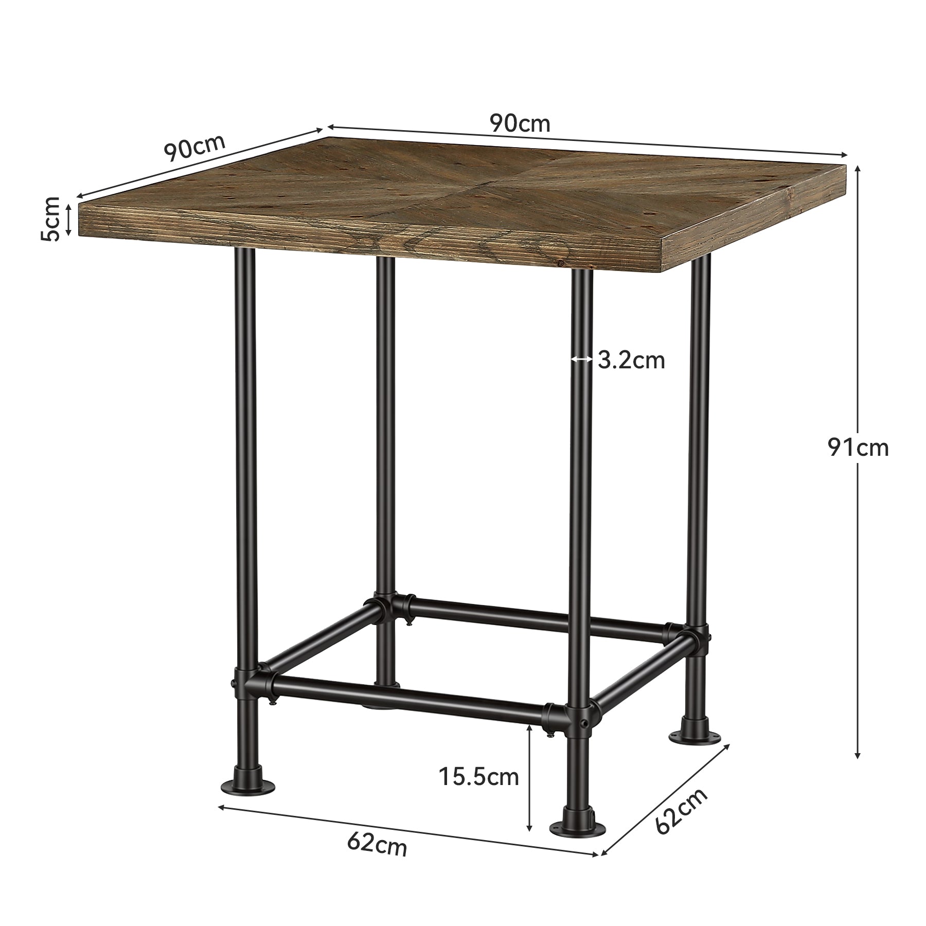 Tribesigns Industrialer Stehtisch, 90 cm Hoher Bistrotisch aus Massivholz mit Metallgestell & Fußstütze