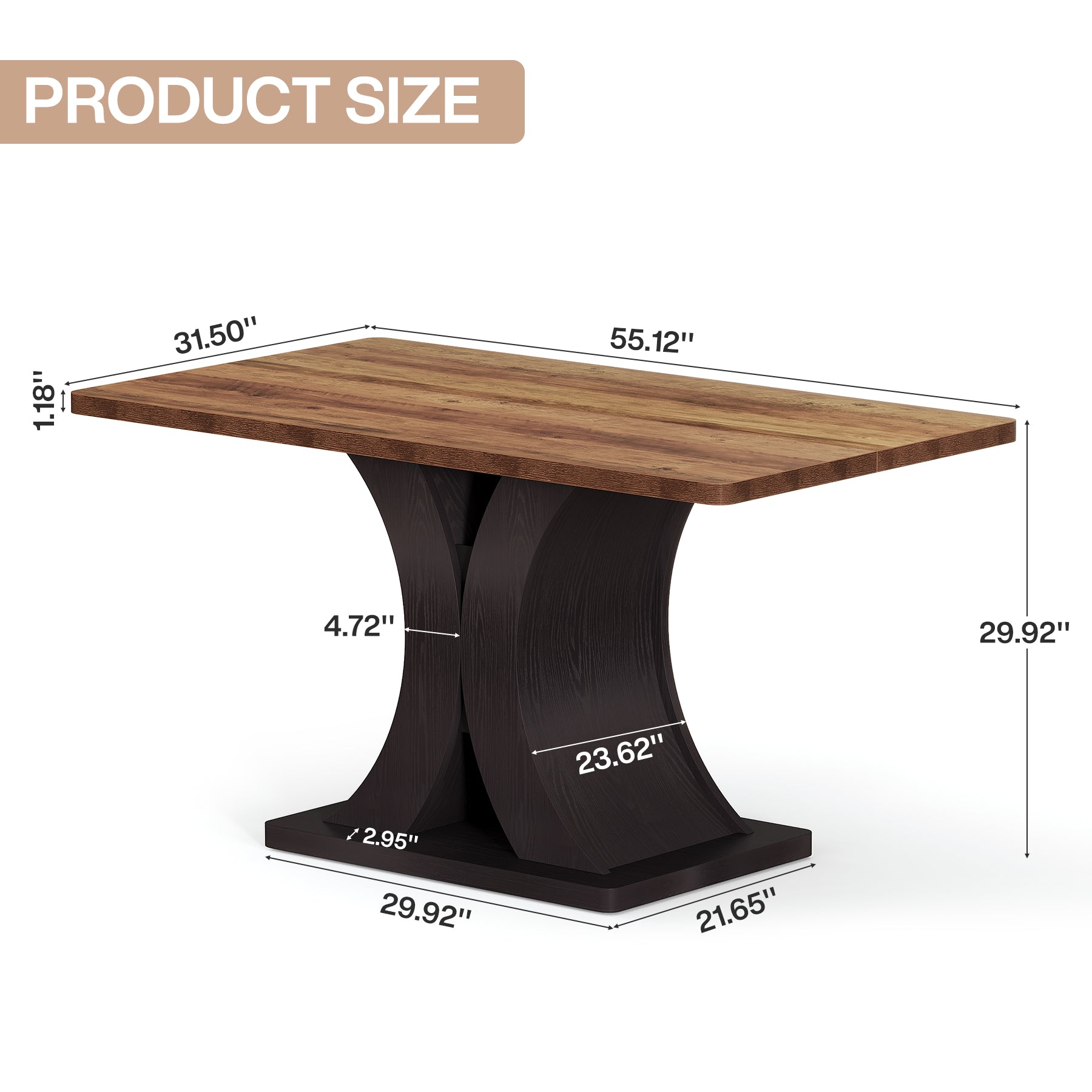 Tribesigns Esstisch 140 cm für 4–6 Personen, Rechteckiger Küchentisch im Landhausstil mit stabilem Metall-Sockel