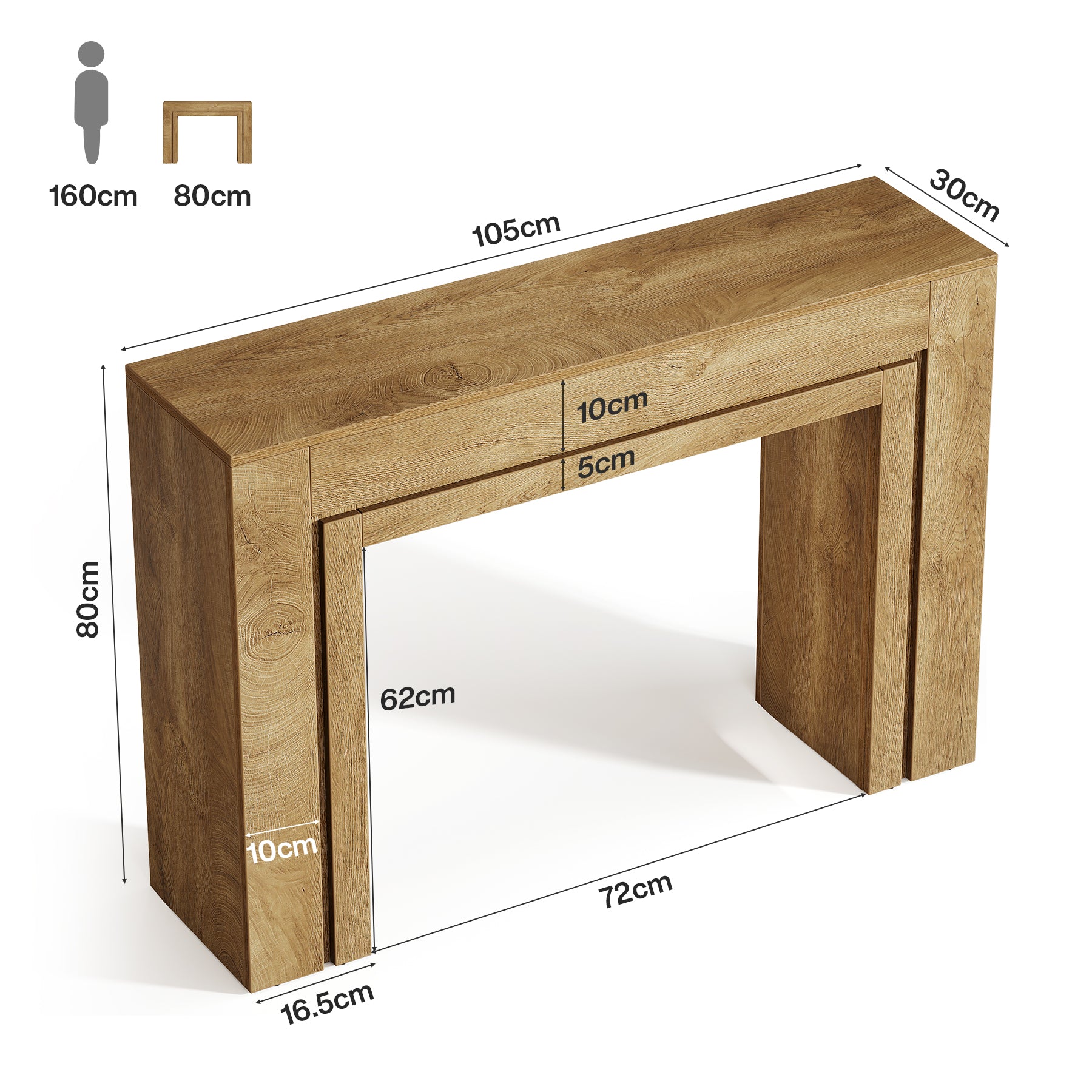 Tribesigns Schmaler Konsolentisch 105 cm, moderner Flurtisch mit massivem Doppel-Fuß