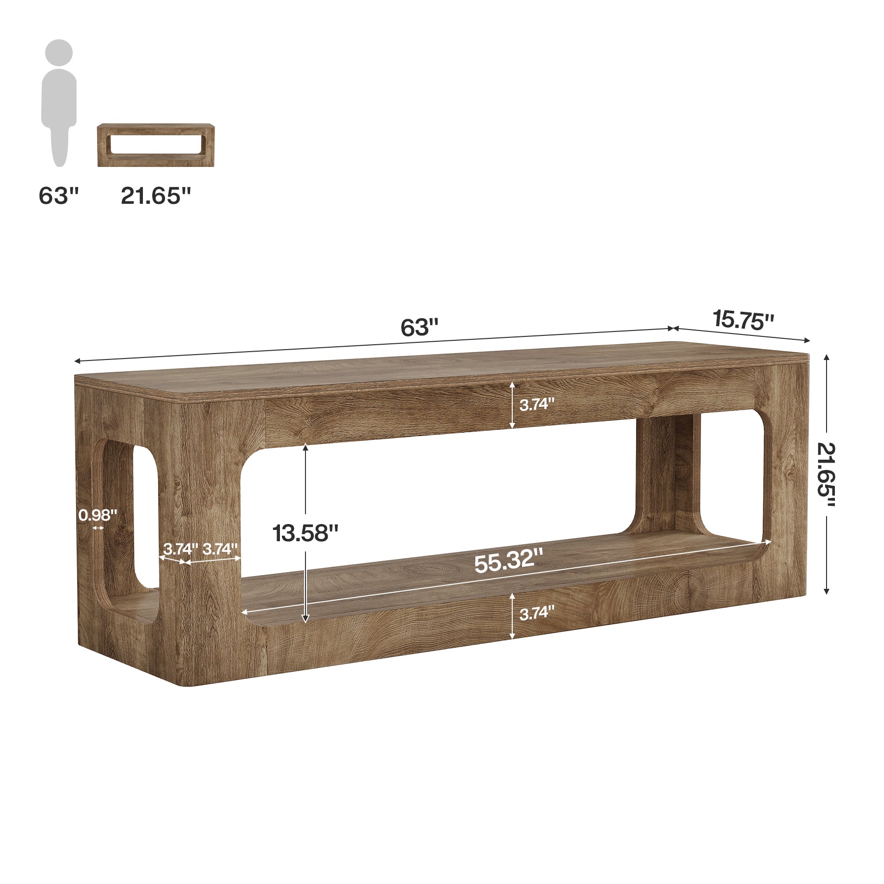 Tribesigns TV-Lowboard 160 cm im Landhausstil, TV-Schrank für 55–75 Zoll Fernseher mit 2 Ebenen