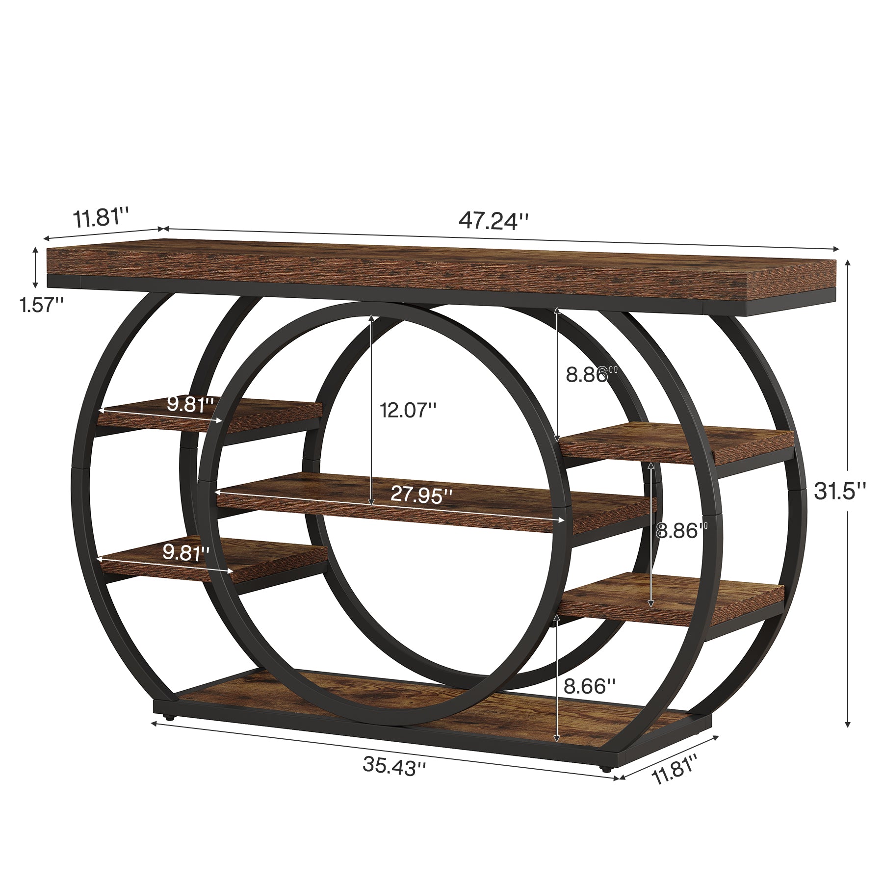 120 cm Konsolentisch, 5-stufiger Industrieller Schmaler Sofatisch mit Metallrahmen