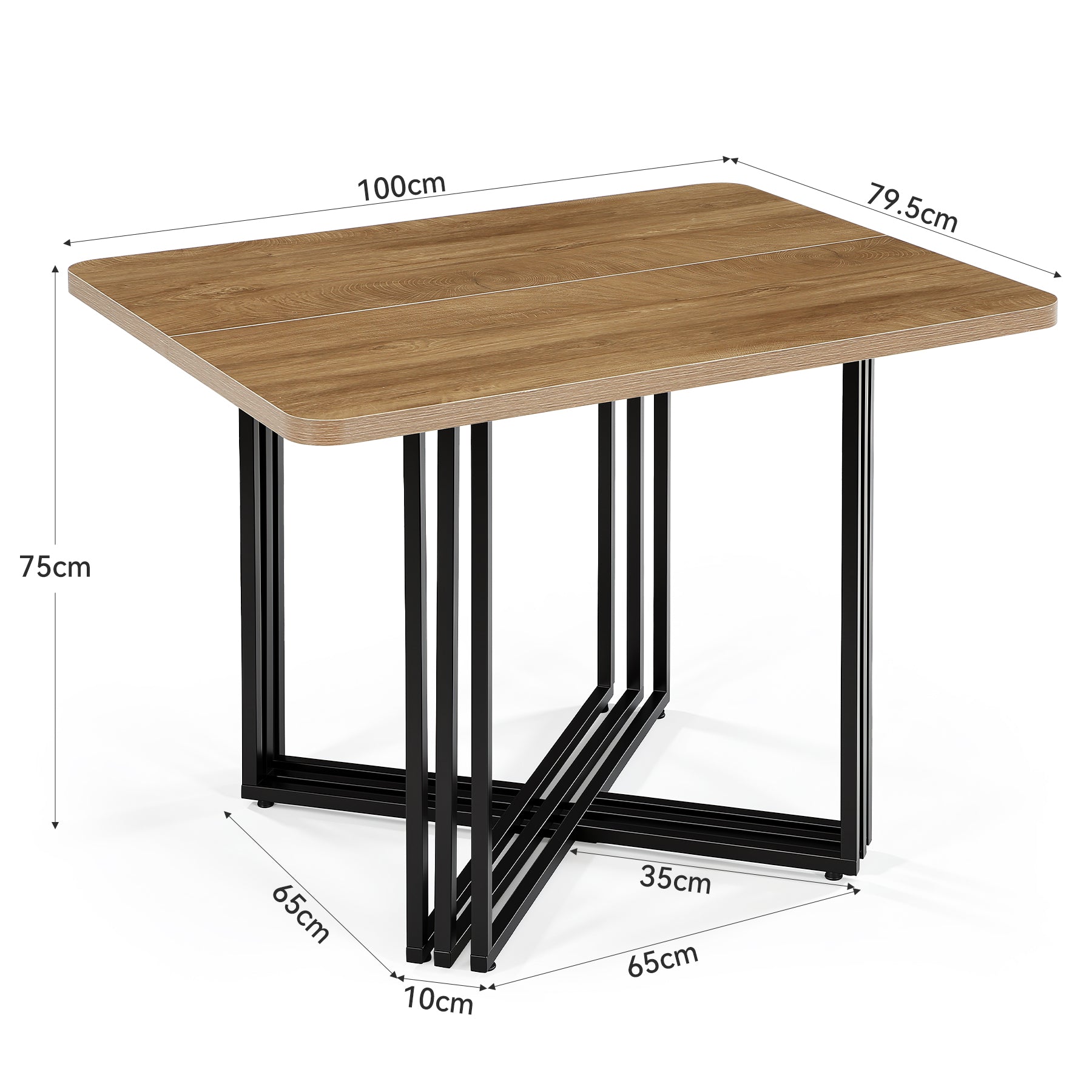 Esstisch 100 cm für 4 Personen, Rechteckiger Küchentisch im Industrial-Landhausstil mit Metallgestell