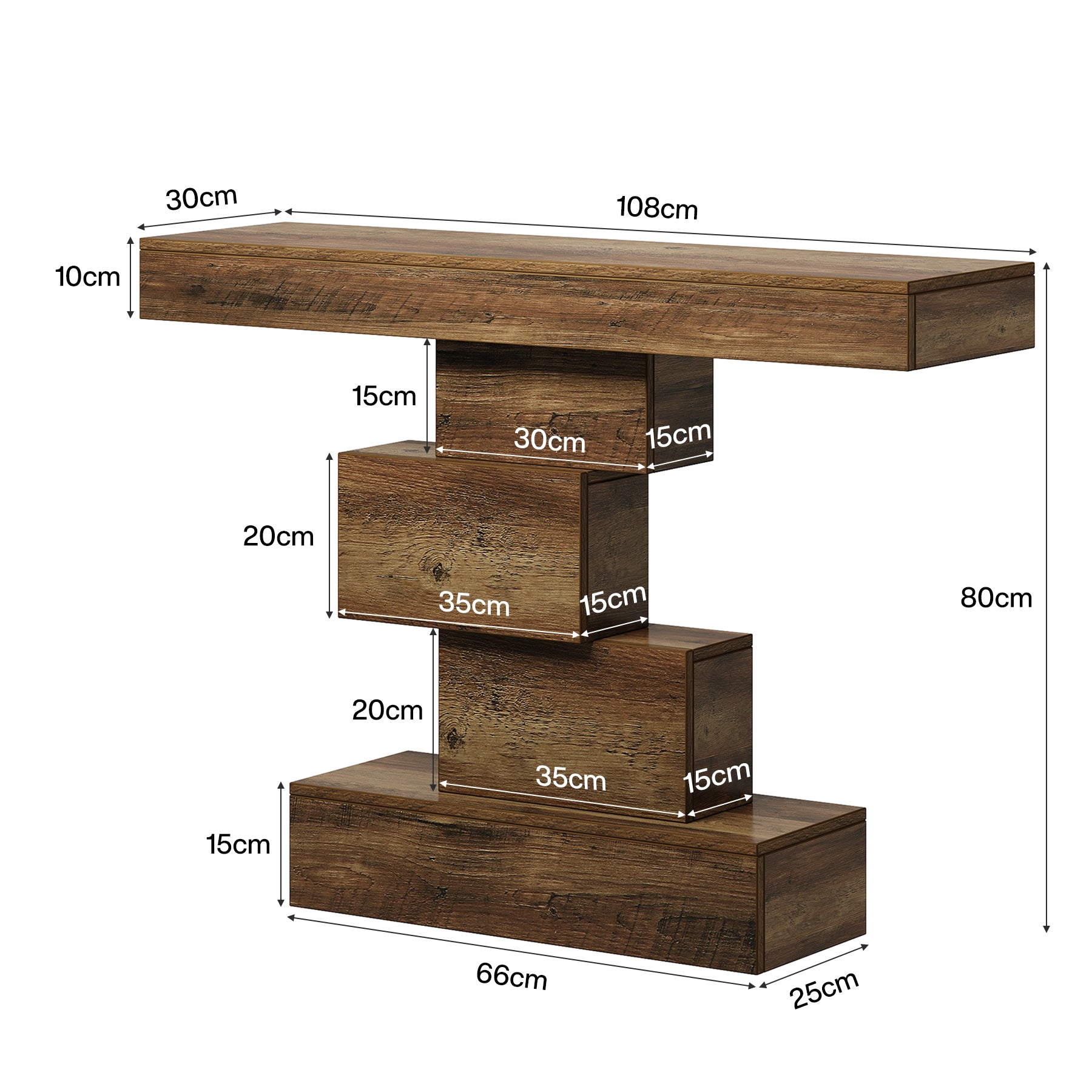 108cm Konsolentisch, Holzsofatisch, Akzenttisch mit geometrischem Sockel