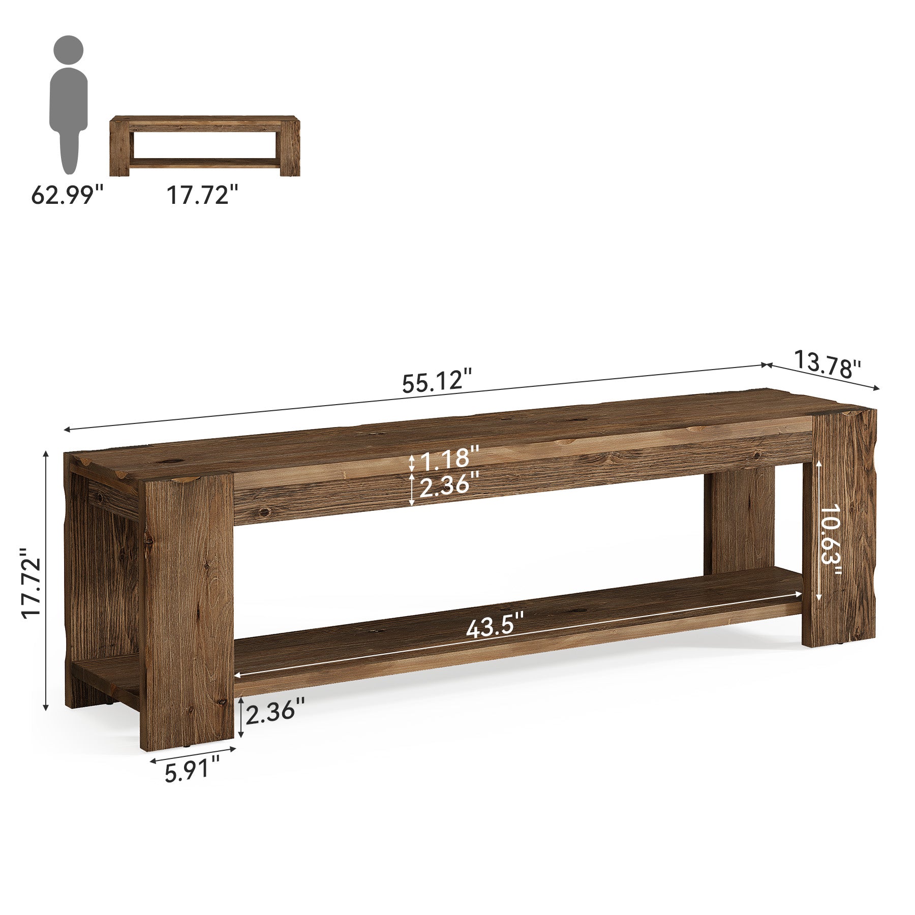Tribesigns Massivholz Schuhbank 140 cm mit Ablage, 2-Ebenen Flurbank für Eingangsbereich