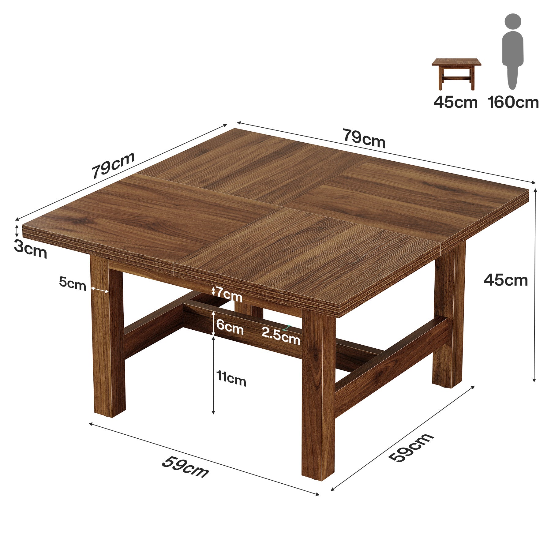 Tribesigns Quadratischer Couchtisch 79 cm, Wohnzimmertisch mit stabilen Beinen & großer Tischplatte
