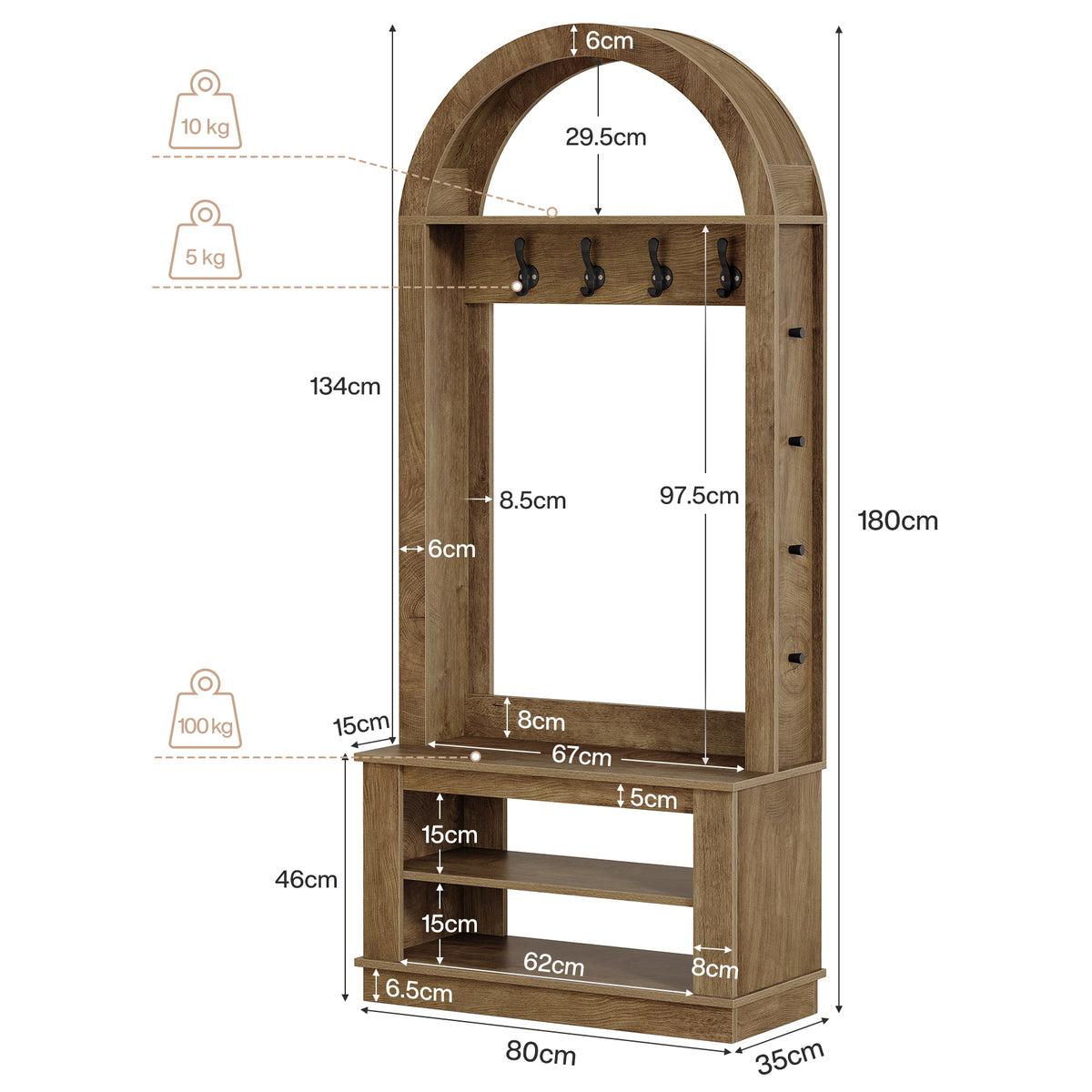 Tribesigns Garderobe mit Sitzbank & Schuhablage, 5-in-1 Flurgarderobe mit 12 Haken, Wandregal & Schuhregal