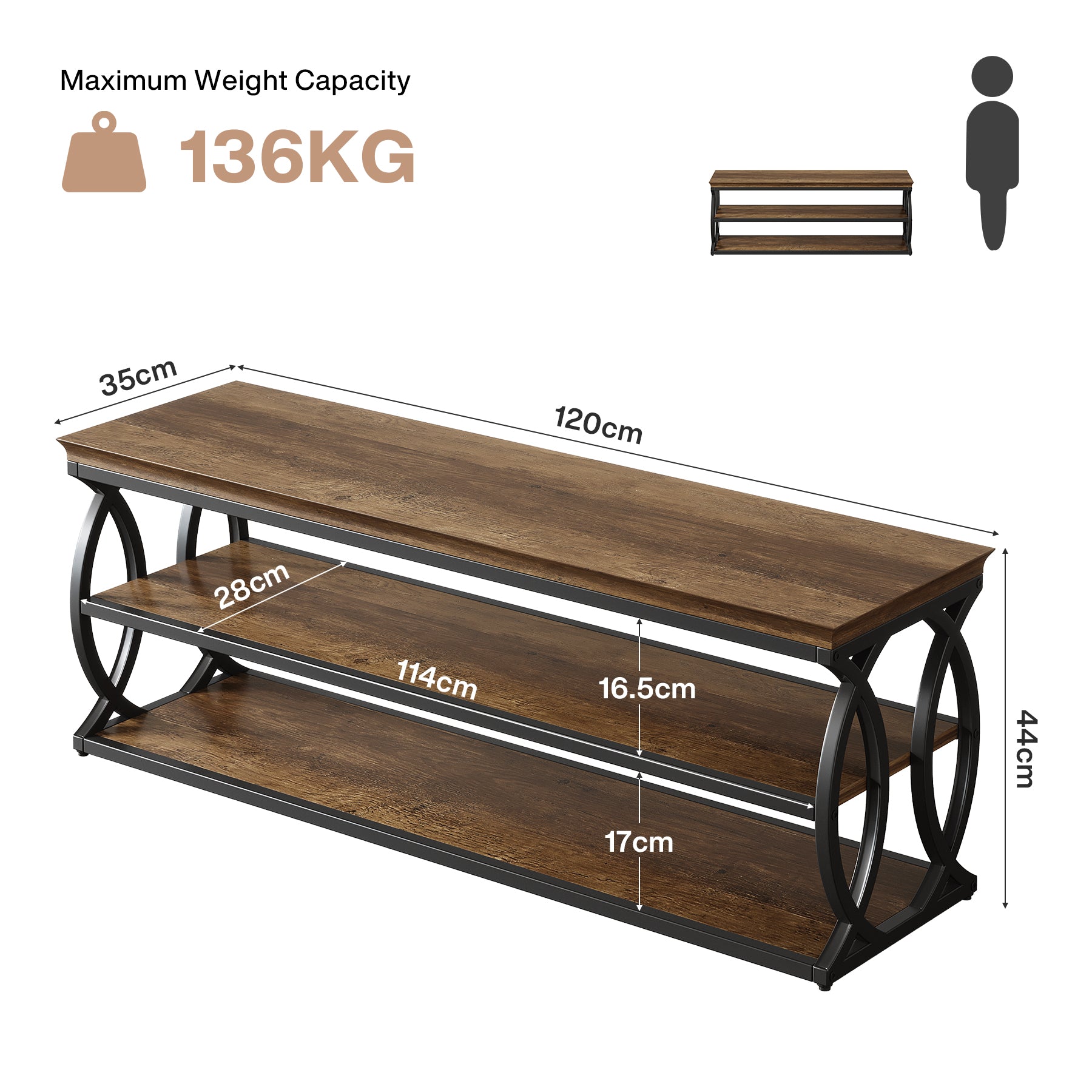 Tribesigns Schuhbank mit Stauraum 120 cm, 3-stufiges Schuhregal im Industrial-Landhausstil mit Sitzfläche