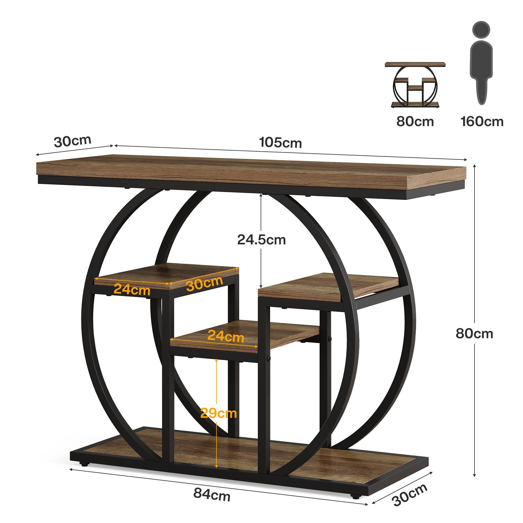 Tribesigns Konsolentisch 105 cm schmal mit 4 Ablagen, Industrial Sofatisch mit gebogenem Rahmen